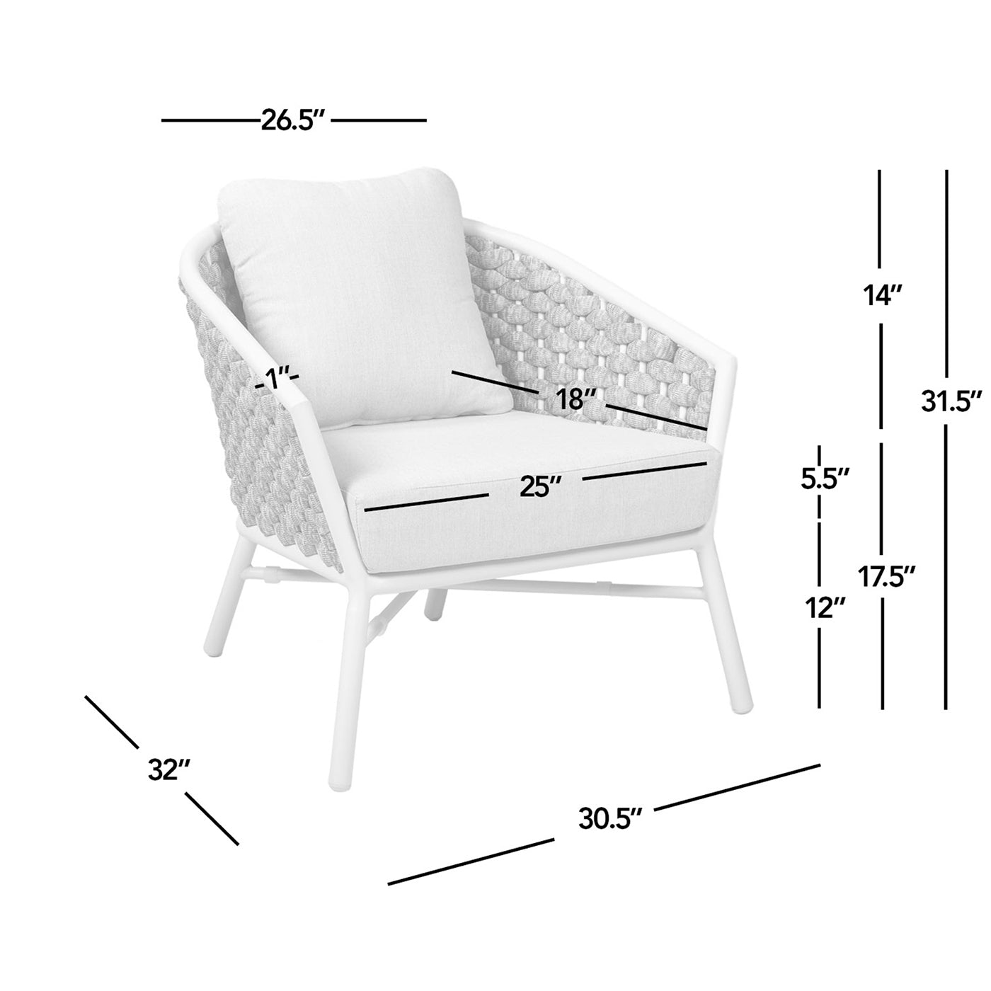 Rowan 30.5 Rope Barrel Back Patio Accent Arm Chair, Set of 2, Optic White Acrylic