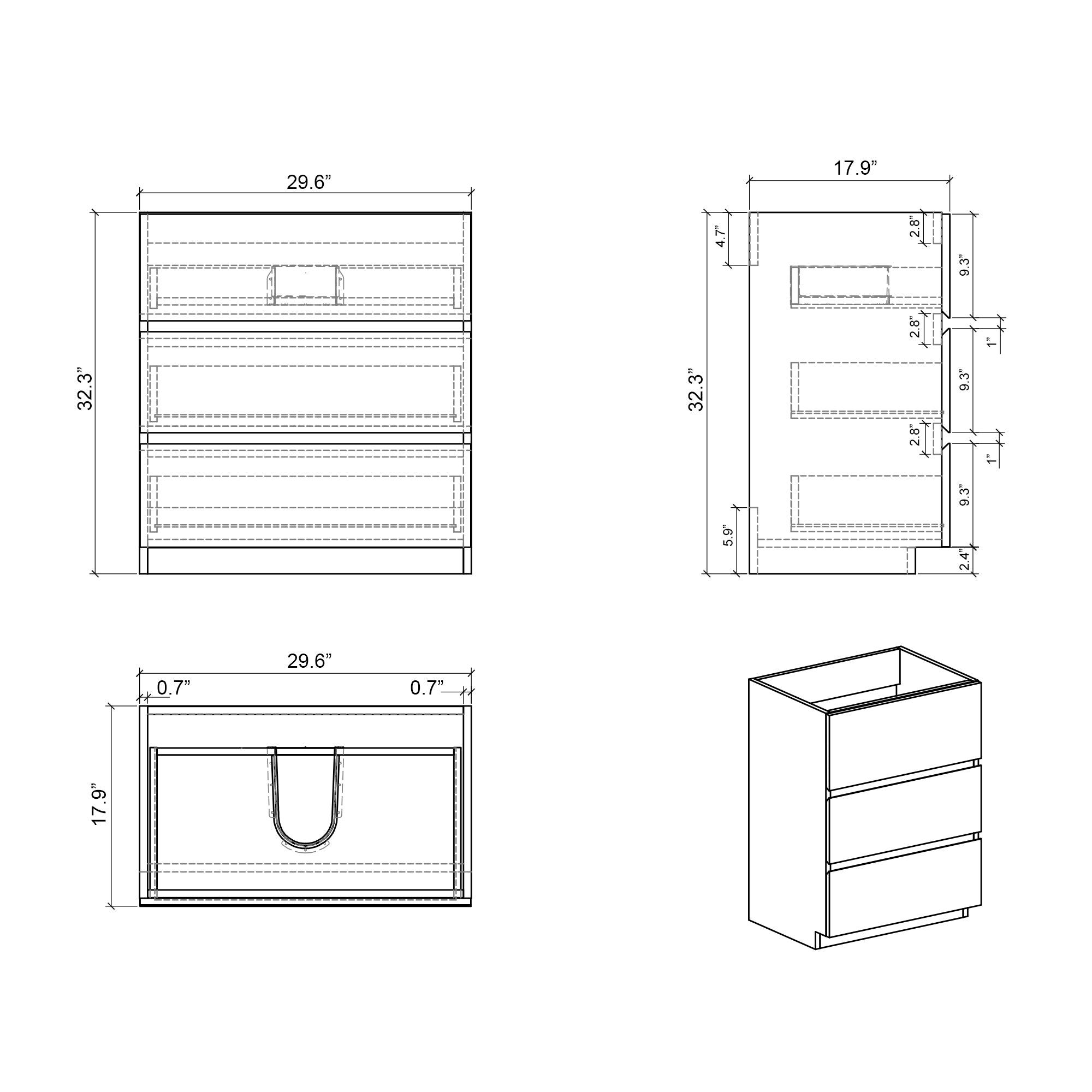 Alice 30" Gray Bathroom Vanity with Sink, Large Storage Freestanding Bathroom Vanity for Modern Bathroom, One-Piece White Sink Basin without Drain and Faucet, Pre-assembled