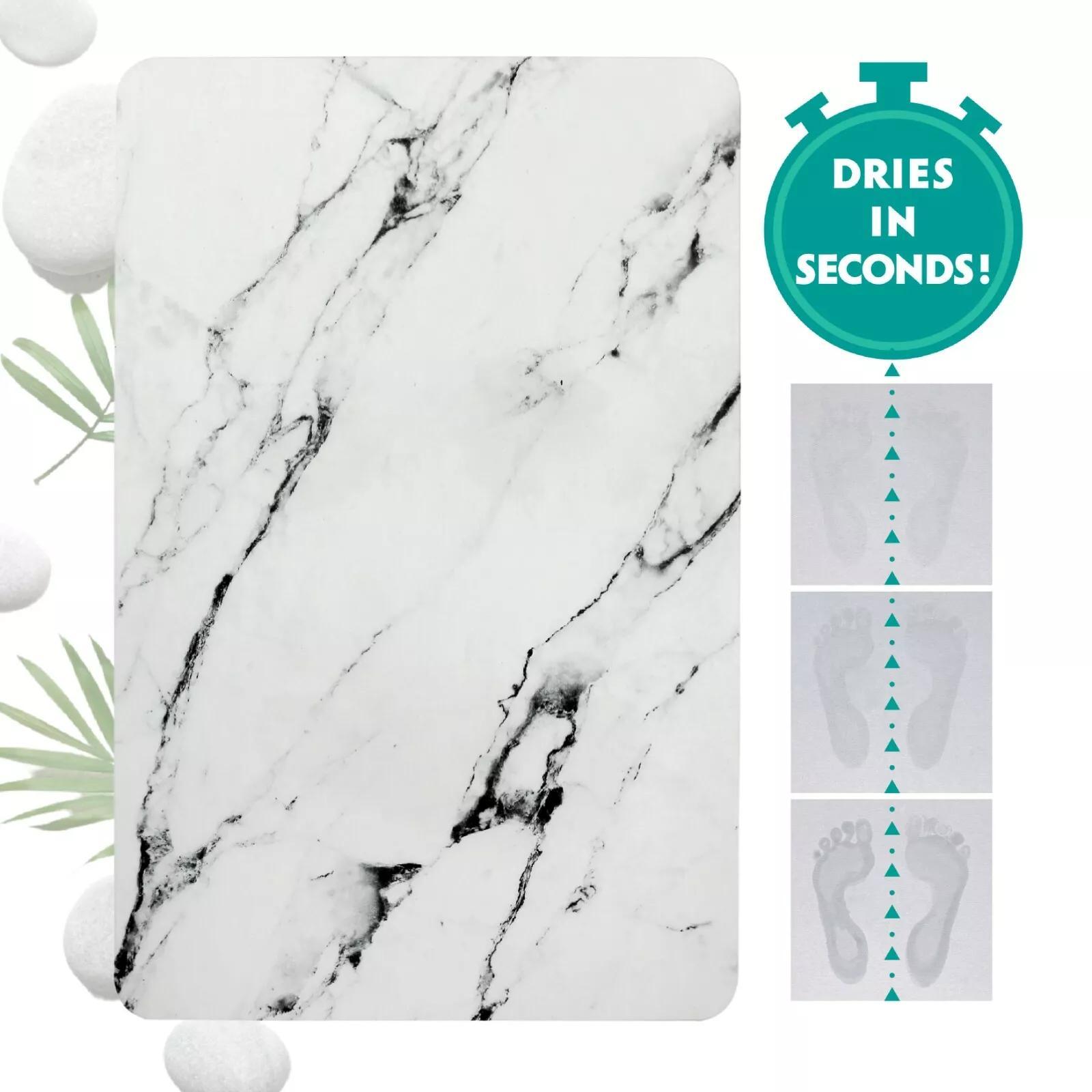 Quick-Dry Absorbent Non-Slip Bath Mat (Marble, 17.75" x 13.75")