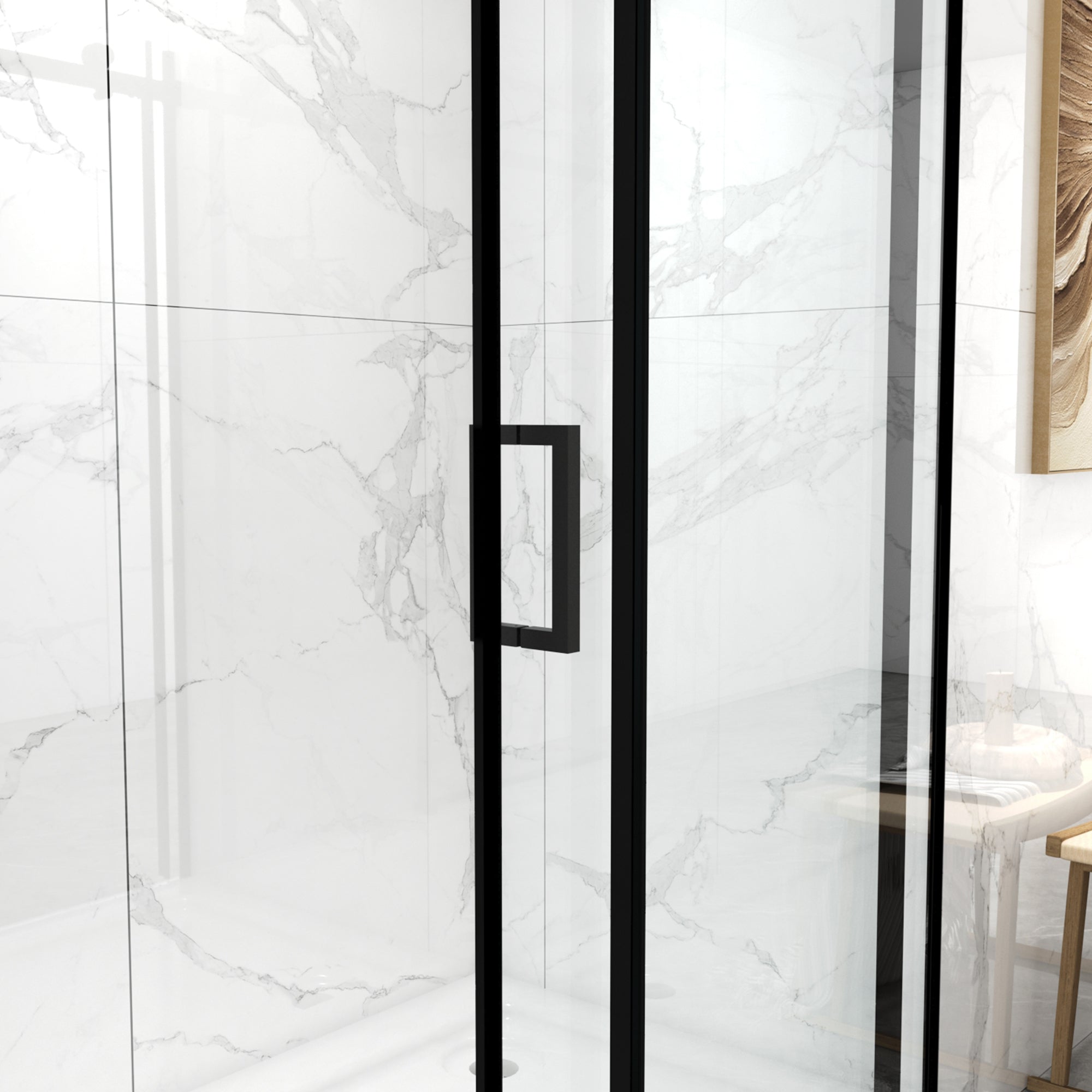 56"-60"W x 70"H Frameless Shower Door, Sliding Shower Door, with Premium 5/16"(8mm) Thick Tempered Glass Shower Enclosure,Double Side Easy Clean Coat,Matte Black Finished With Buffer