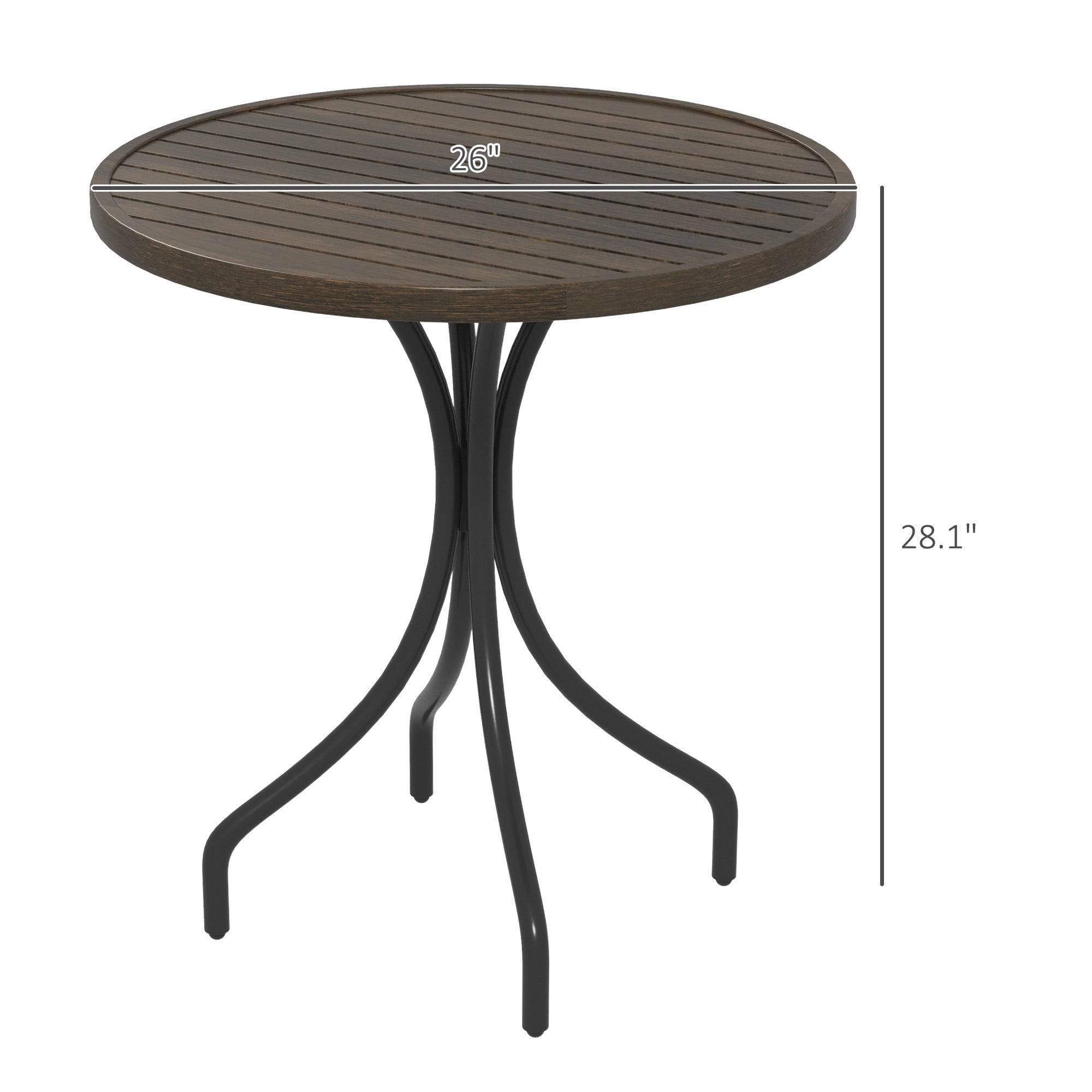 Outsunny Outdoor Side Table, 26" Round Patio Table with Steel Frame and Slat Tabletop for Garden, Backyard, Porch, Balcony, Distressed Brown