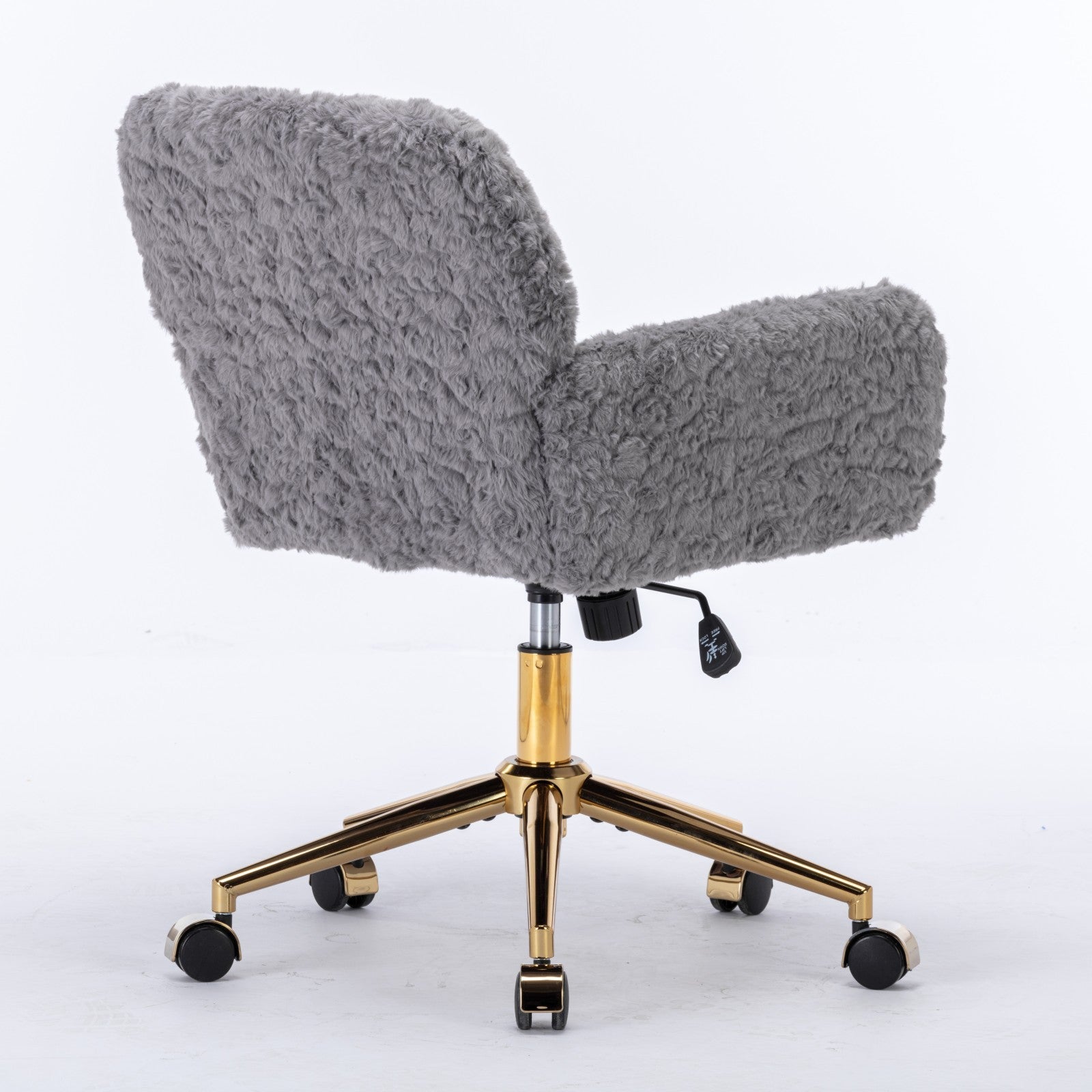 A&A Furniture Office Chair,Artificial rabbit hair Home Office Chair with Golden Metal Base,Adjustable Desk Chair Swivel Office Chair,Vanity Chair(Gray)