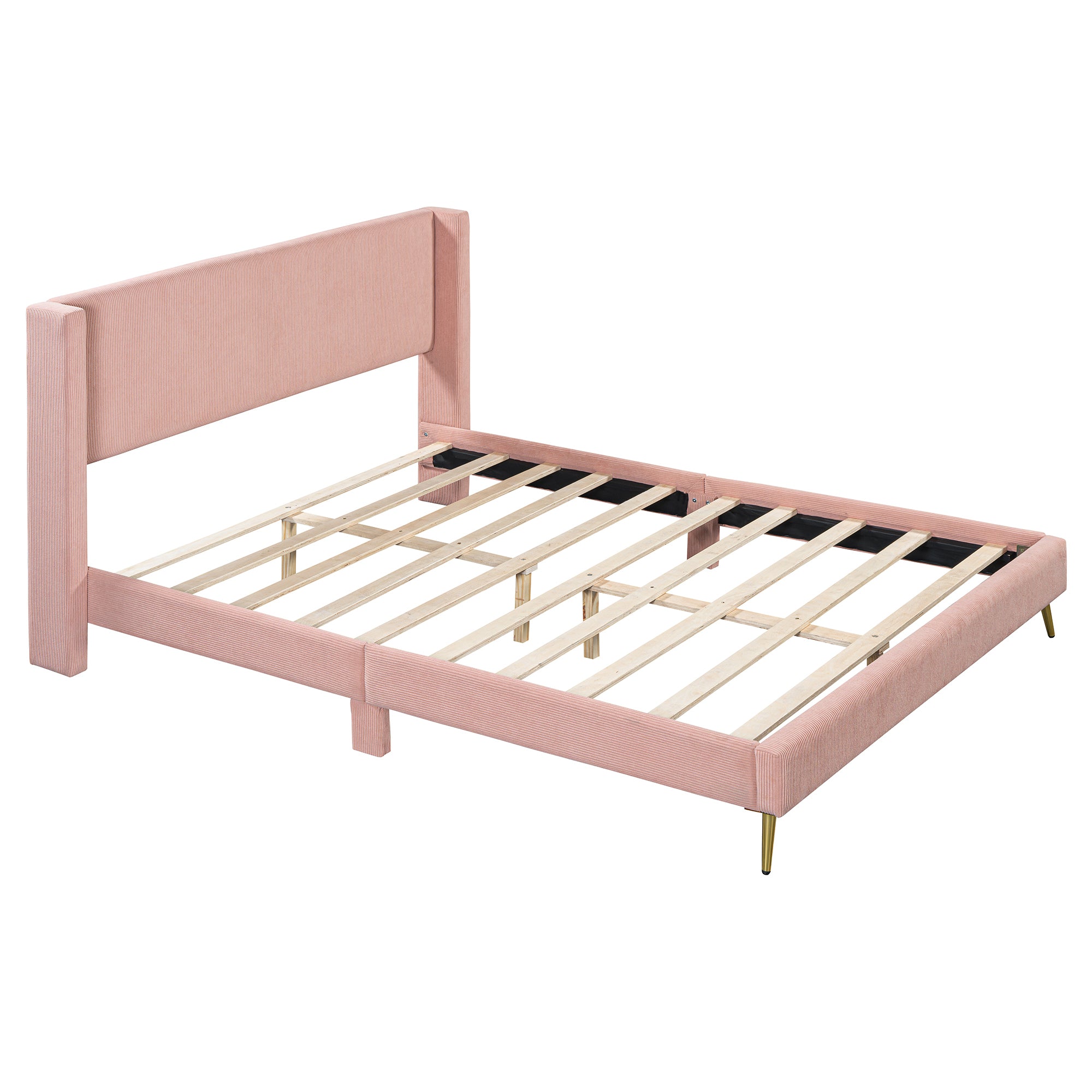 Queen Size Corduroy Platform Bed with Metal Legs, Pink(old sku:WF300238AAH)