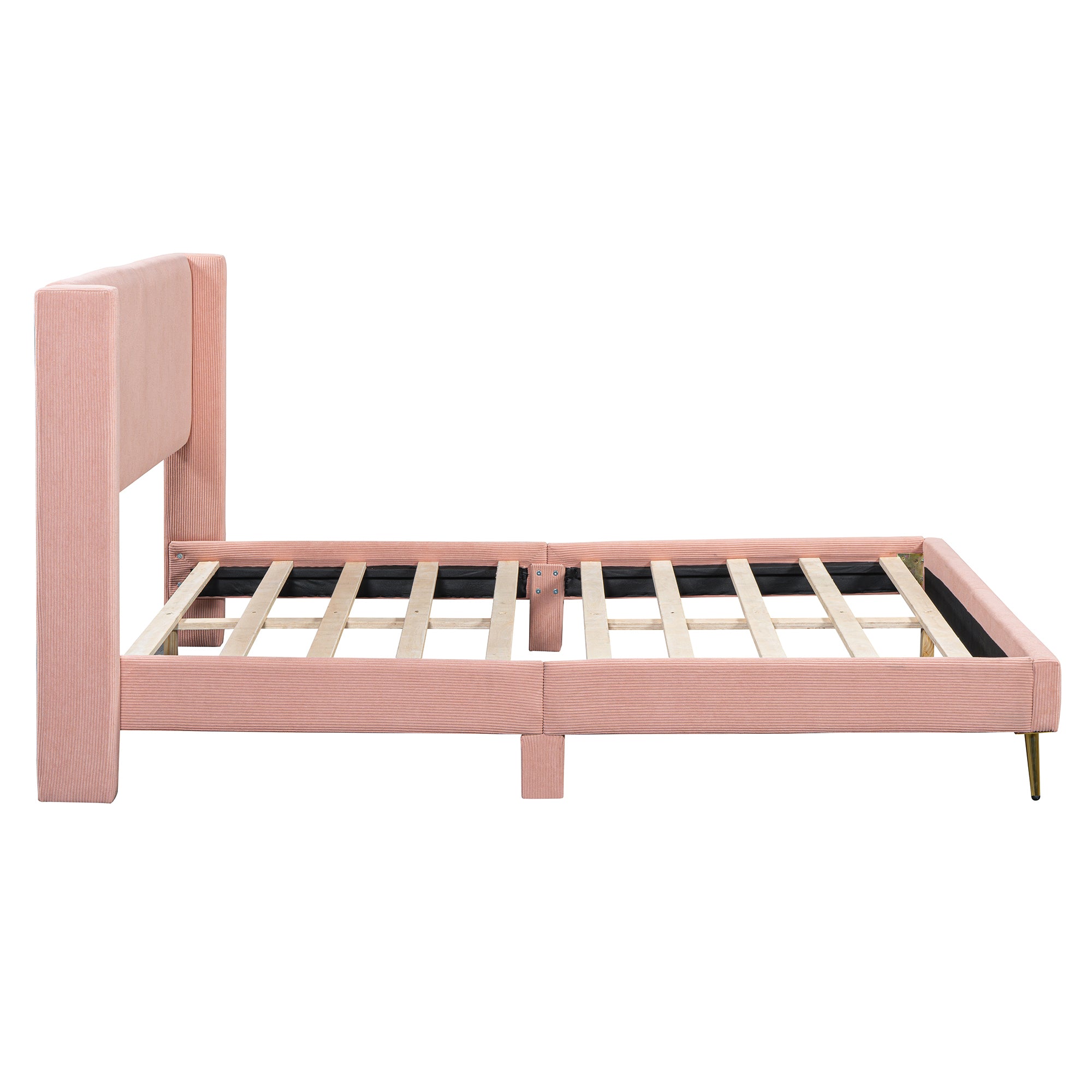 Queen Size Corduroy Platform Bed with Metal Legs, Pink(old sku:WF300238AAH)