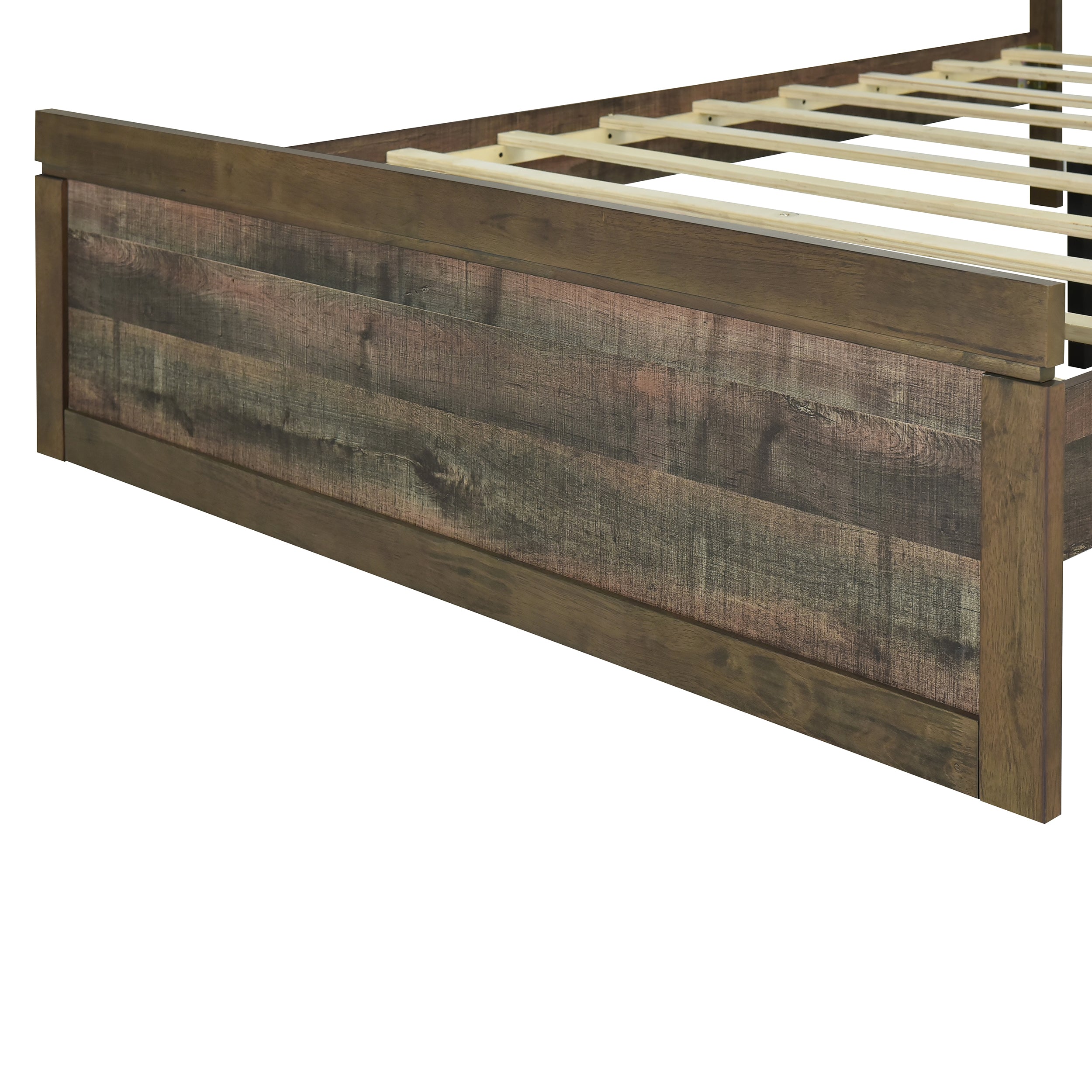 Vintage Farmhouse Style Full Size Platform Bed with 10 Wooden Slats Support, No Box Spring Needed, Rustic Brown