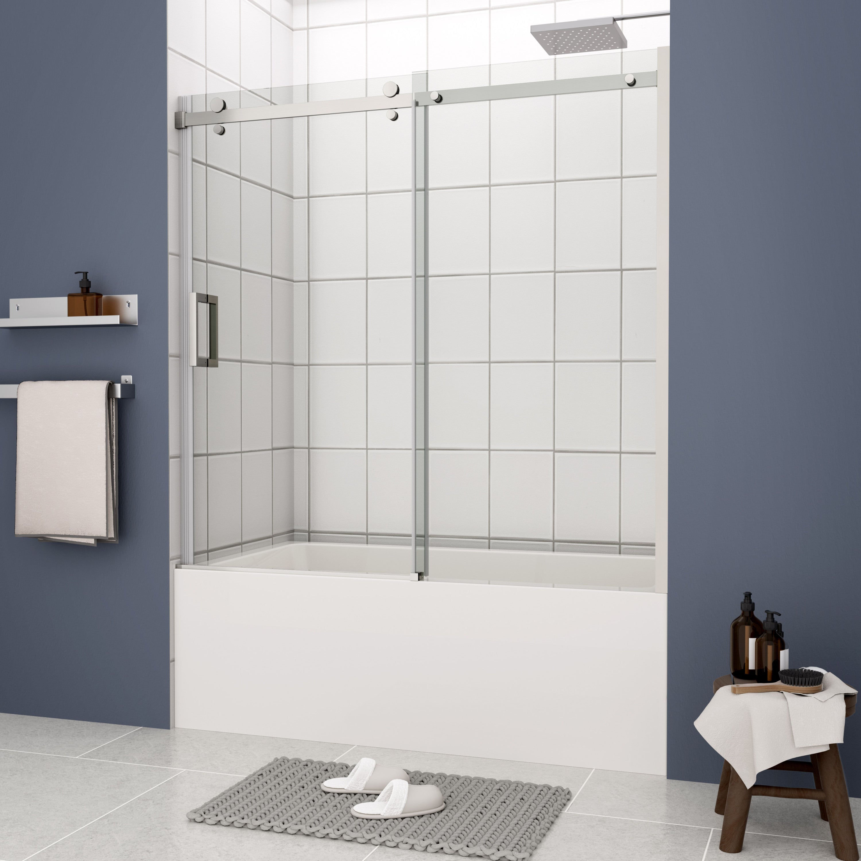 60"W x 58"H Bathtub shower door, sliding door, with 5/16" tempered glass and Polished finish 6058