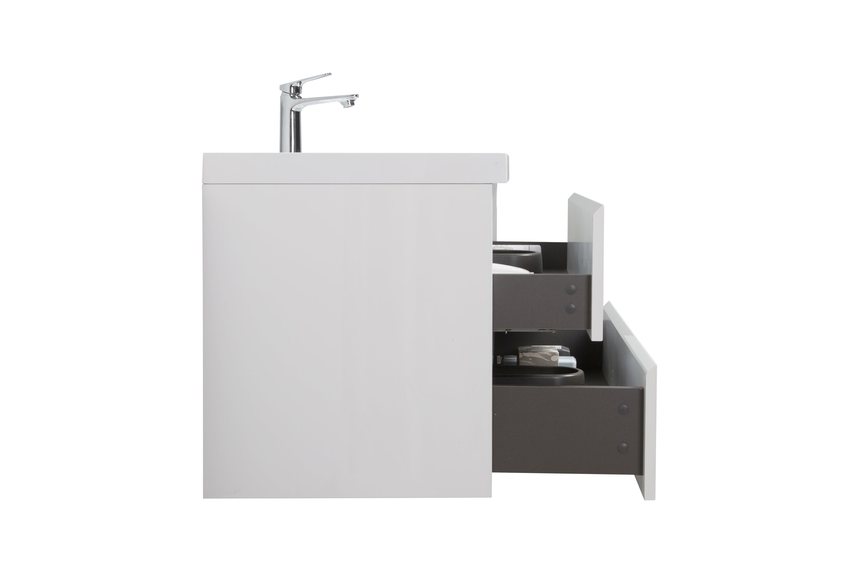 36" Floating Bathroom Vanity with Sink, Modern Wall-Mounted Bathroom Storage Vanity Cabinet with Resin Top Basin and Soft Close Drawers, Glossy White 24V11-36GW