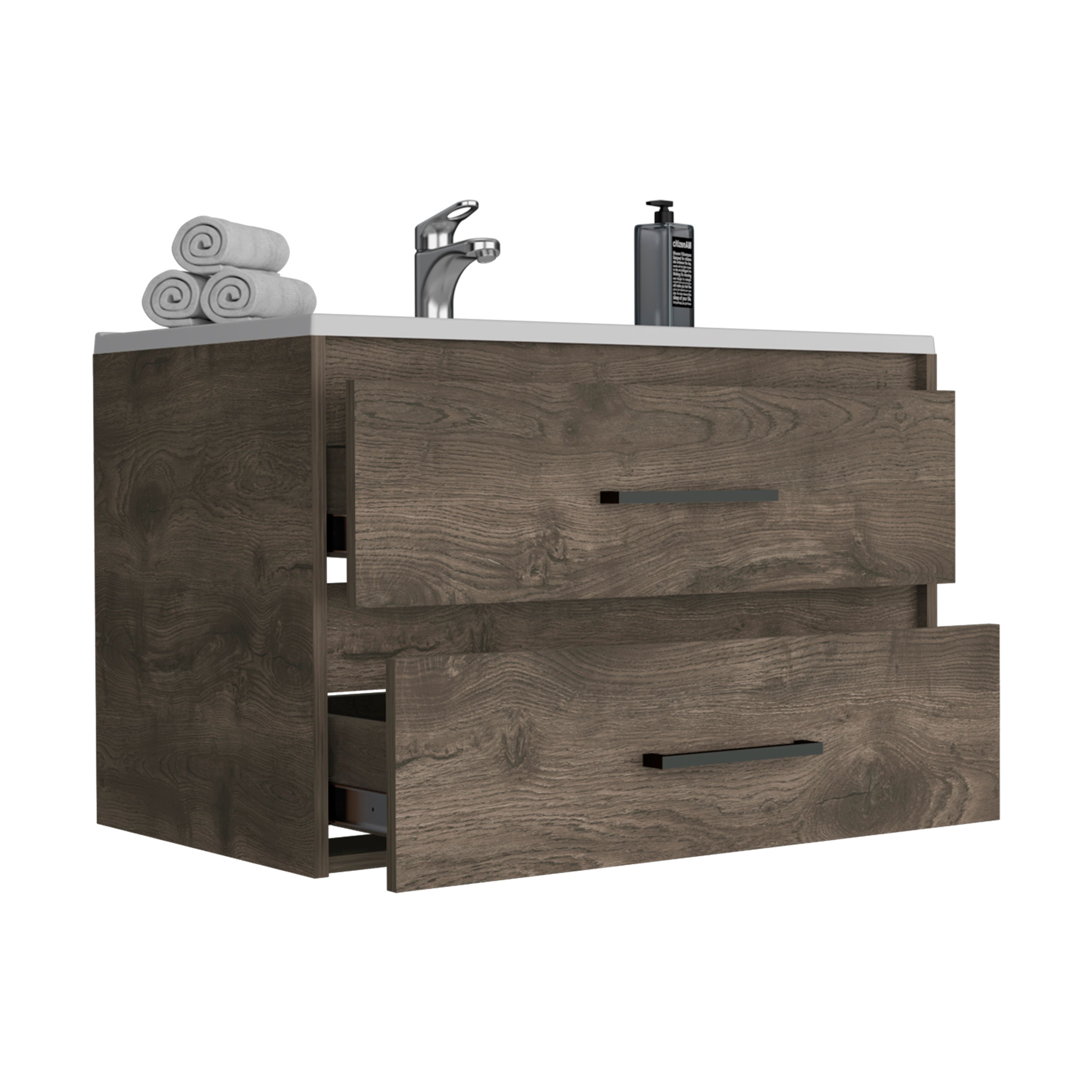 Praga Floating Vanity Sink with 2-Drawers  Dark Brown / White