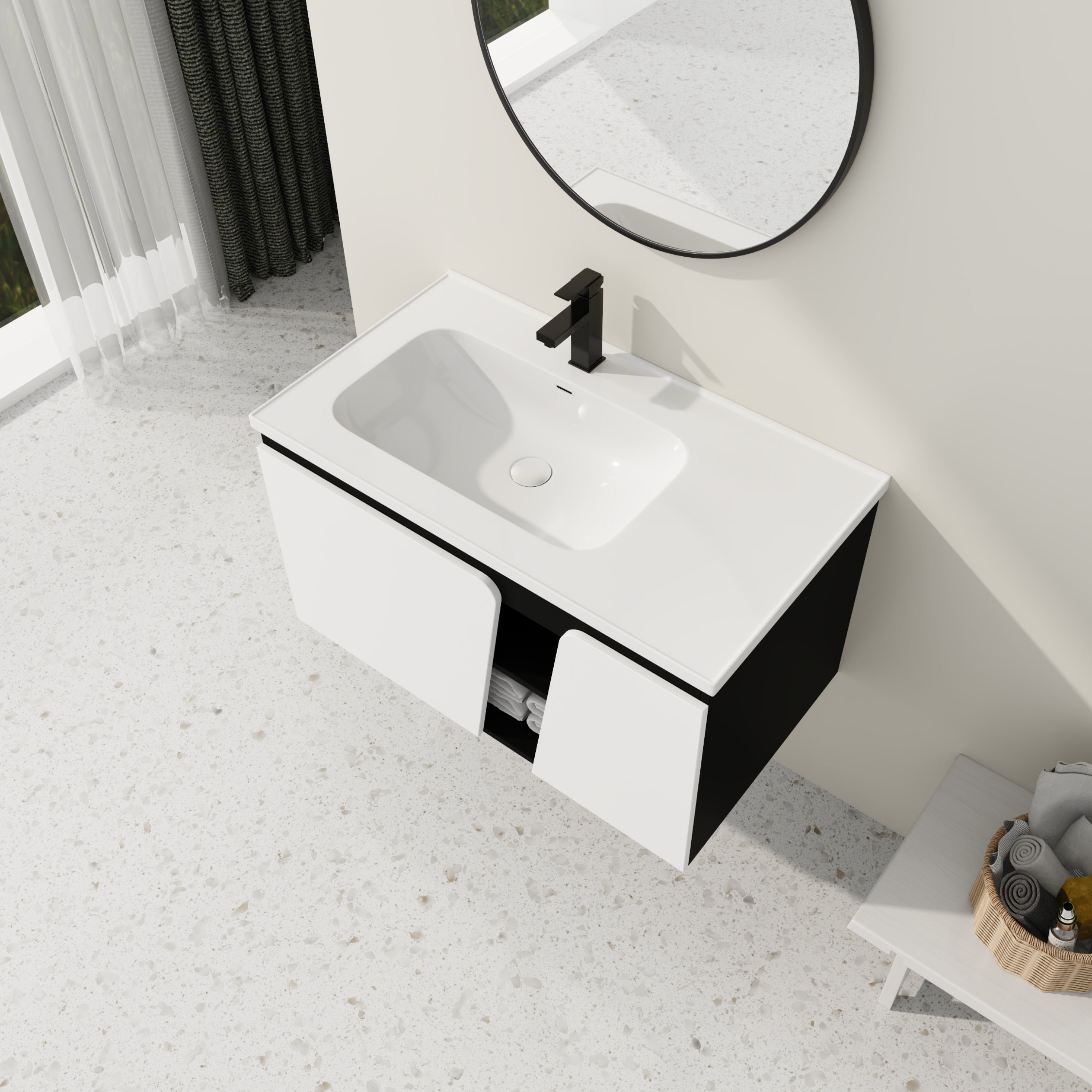 36'' Floating Wall-Mounted Bathroom Vanity With Ceramic Basin & Soft-Close Cabinet Door