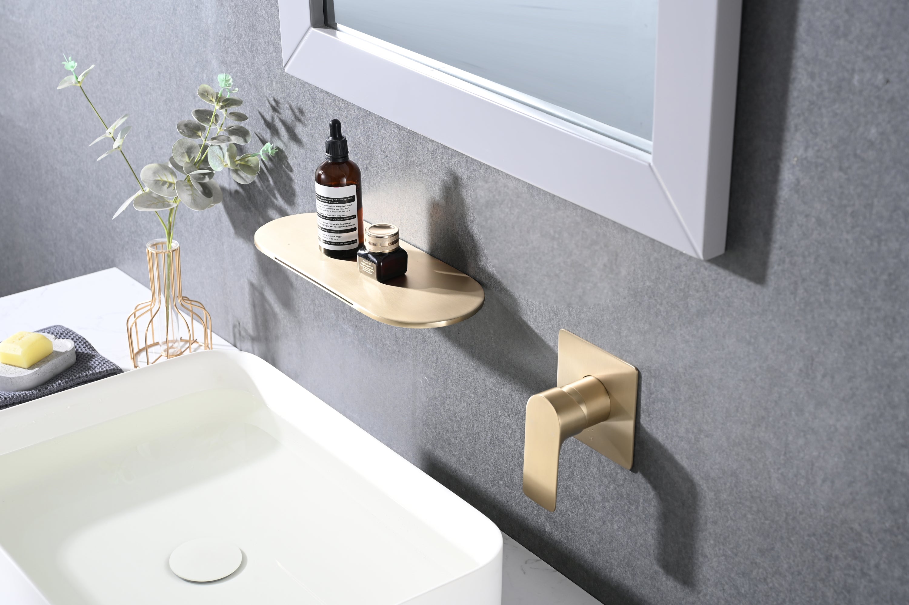 Single Handle Wall Mounted Bathroom Waterfall Sink Faucet