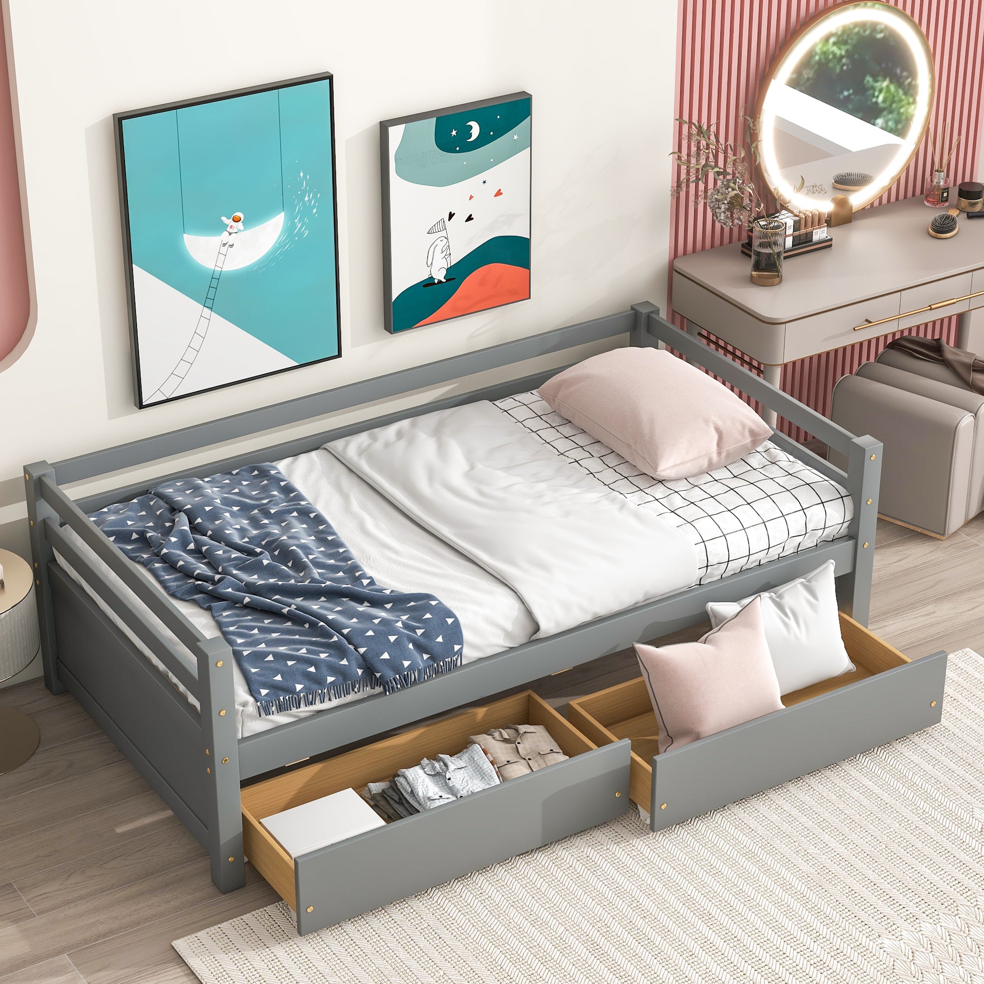 Daybed with two Storage Drawers ,Grey(Old SKU:W50450914)