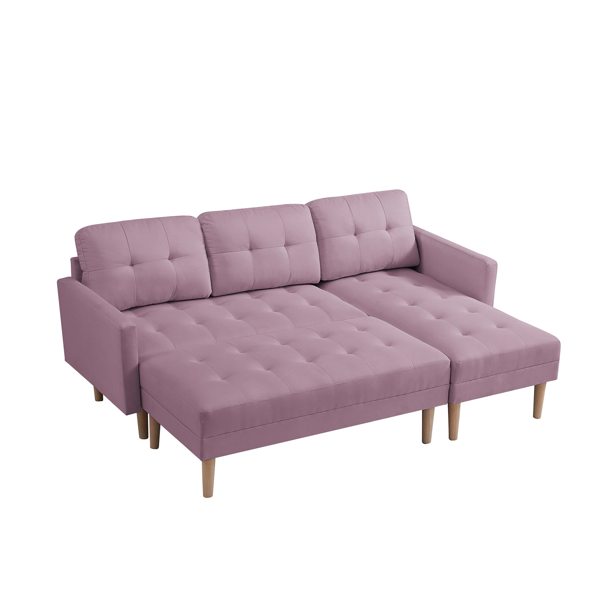 PINK Fabric Right Facing Sectional Sofa Bed , L-shape Sofa Chaise Lounge with Ottoman Bench