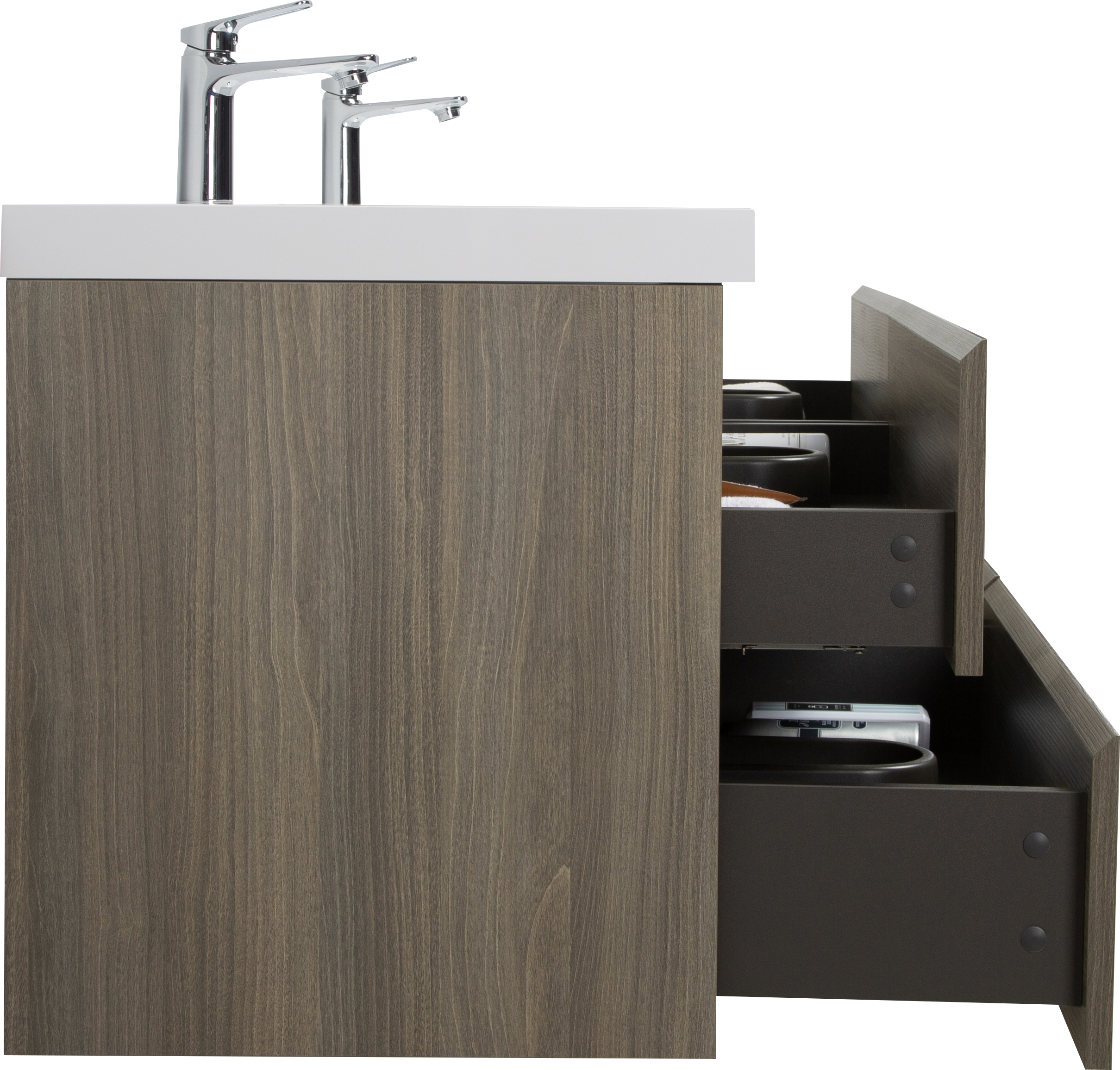 72" Floating Bathroom Vanity with Sink, Modern Wall-Mounted Bathroom Storage Vanity Cabinet with Two Resin Top Basin and Four Soft Close Drawers, Ash Grey 24V11-72AG