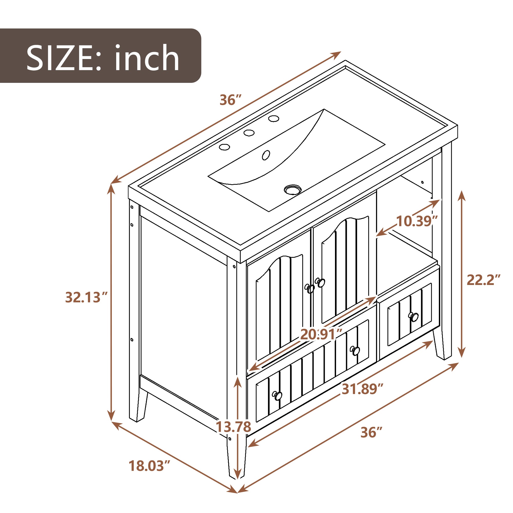 [VIDEO] 36" Bathroom Vanity with Ceramic Basin, Bathroom Storage Cabinet with Two Doors and Drawers, Solid Frame, Metal Handles, Grey (OLD SKU: JL000003AAE)