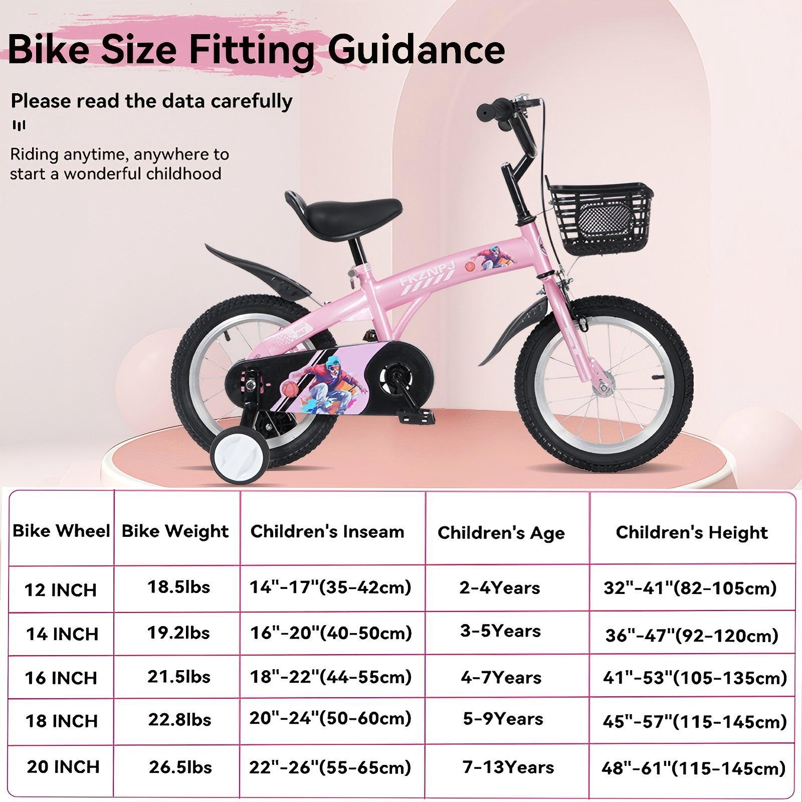 FKZNPJ 16 inch sporty kids bike with training wheels and stand Adjustable saddle Suitable for boys and girls aged 4-8 years tall Height 41-46 inches Available in a variety of colors