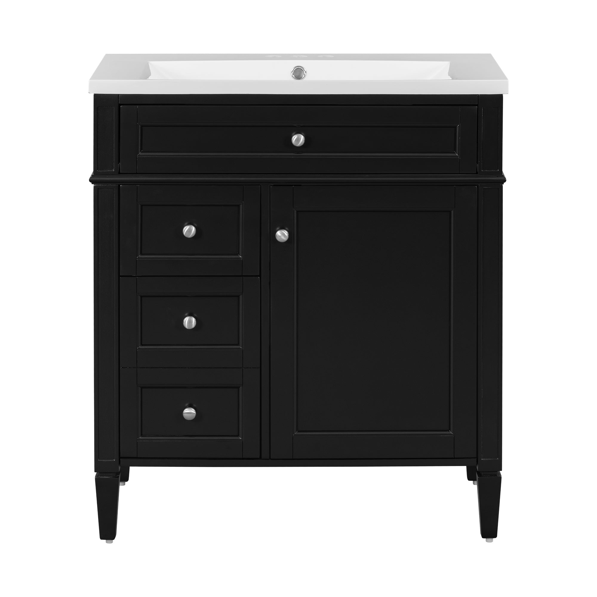 30'' Bathroom Vanity with Top Sink, Modern Bathroom Storage Cabinet with 2 Drawers and a Tip-out Drawer, Single Sink Bathroom Vanity