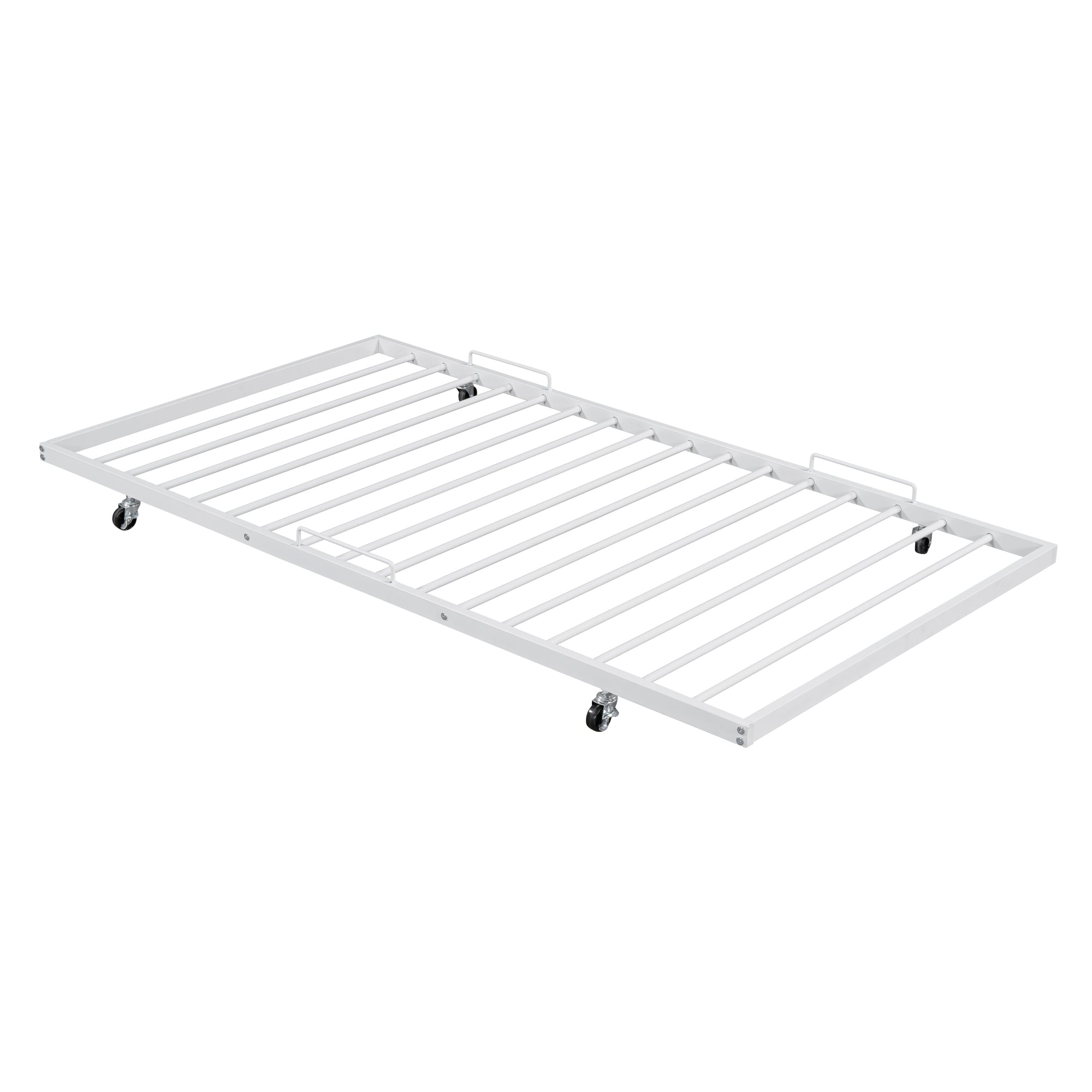 Full Size Metal Daybed with Curved Handle Design and Twin Size Trundle, White