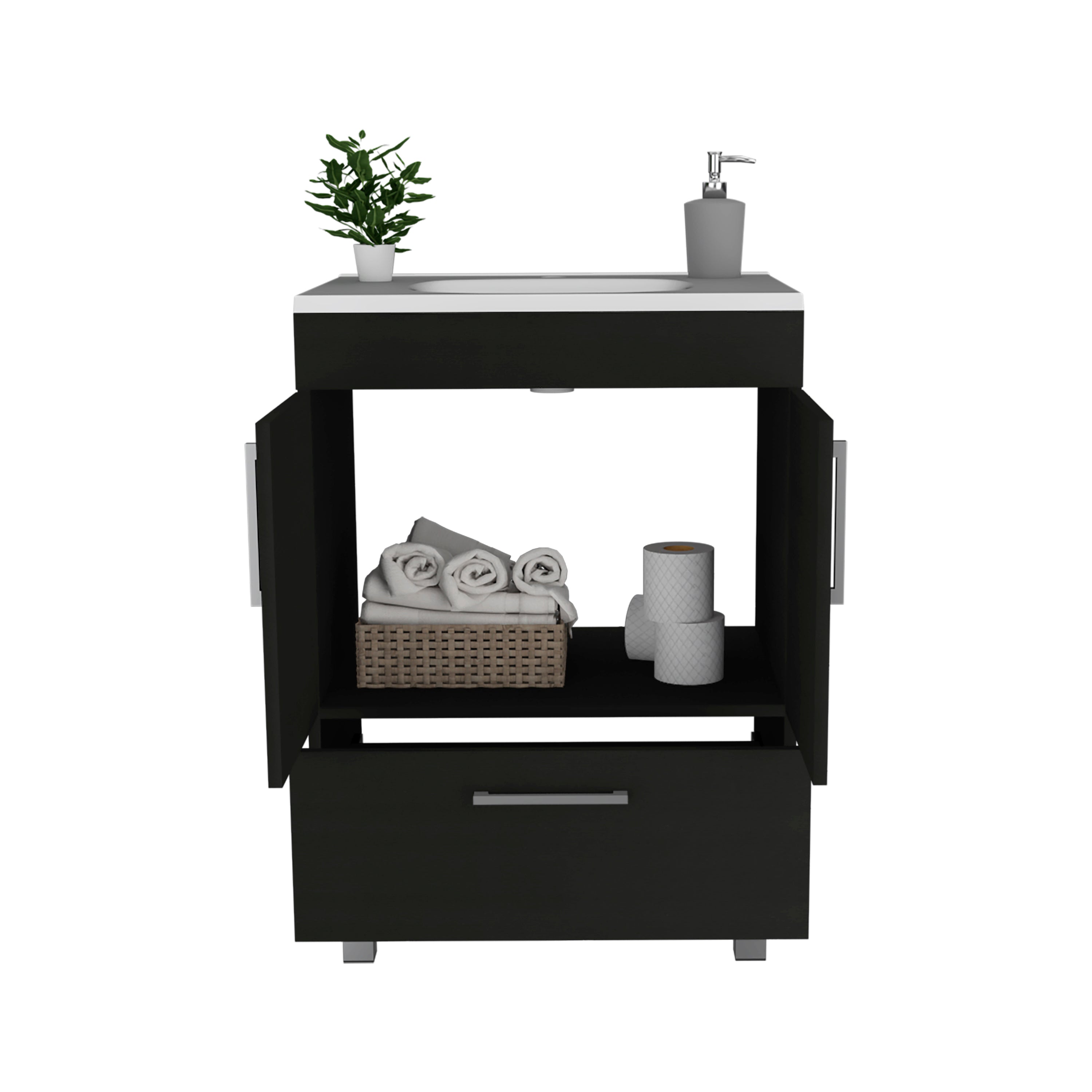 Single Bathroom Vanity, One Draw, Double Door Cabinet, Black