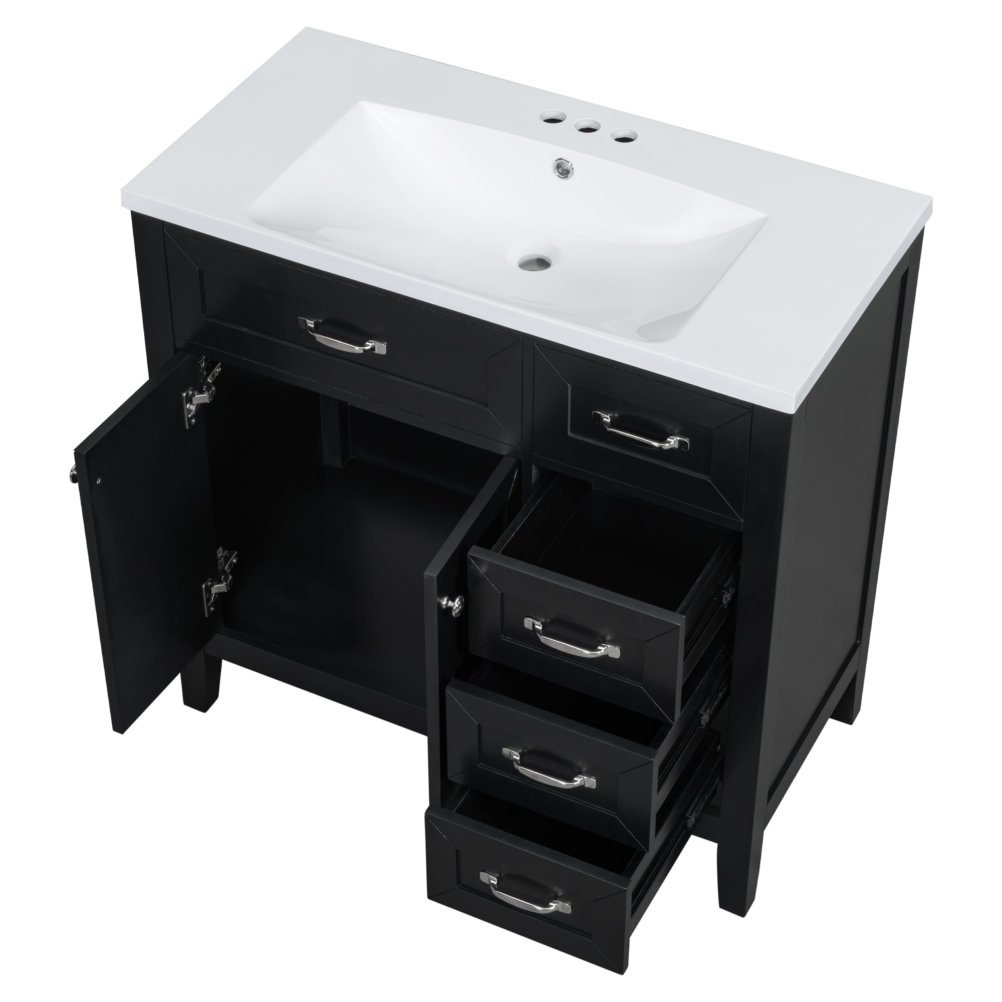 36" Bathroom Vanity with Sink Combo, Black Bathroom Cabinet with Drawers, Solid Frame and MDF Board (Old Sku:JL000007AAB)