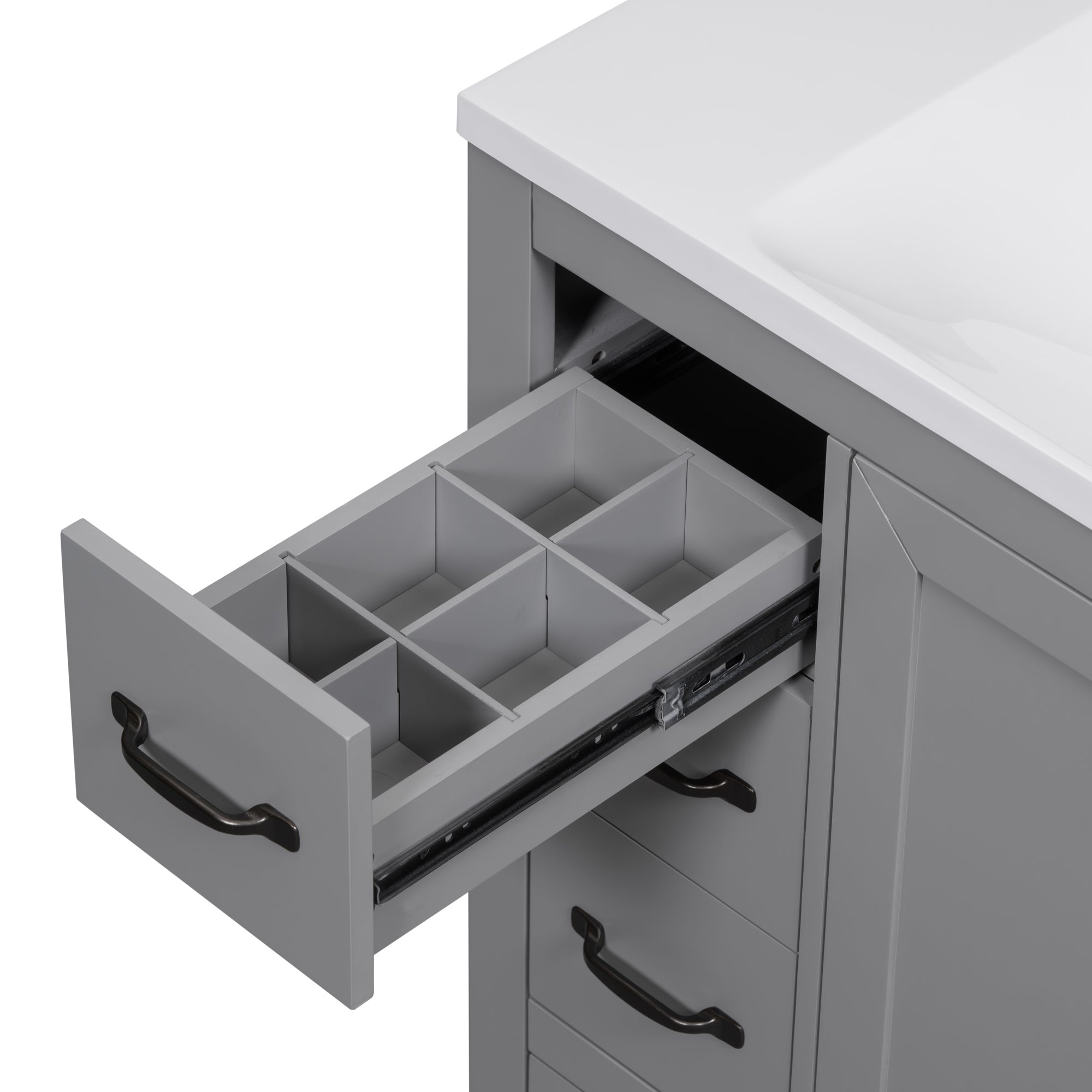 36" Bathroom Vanity without Sink, Cabinet Base Only, Six Drawers, Multi-Functional Drawer Divider, Adjustable Shelf, Grey