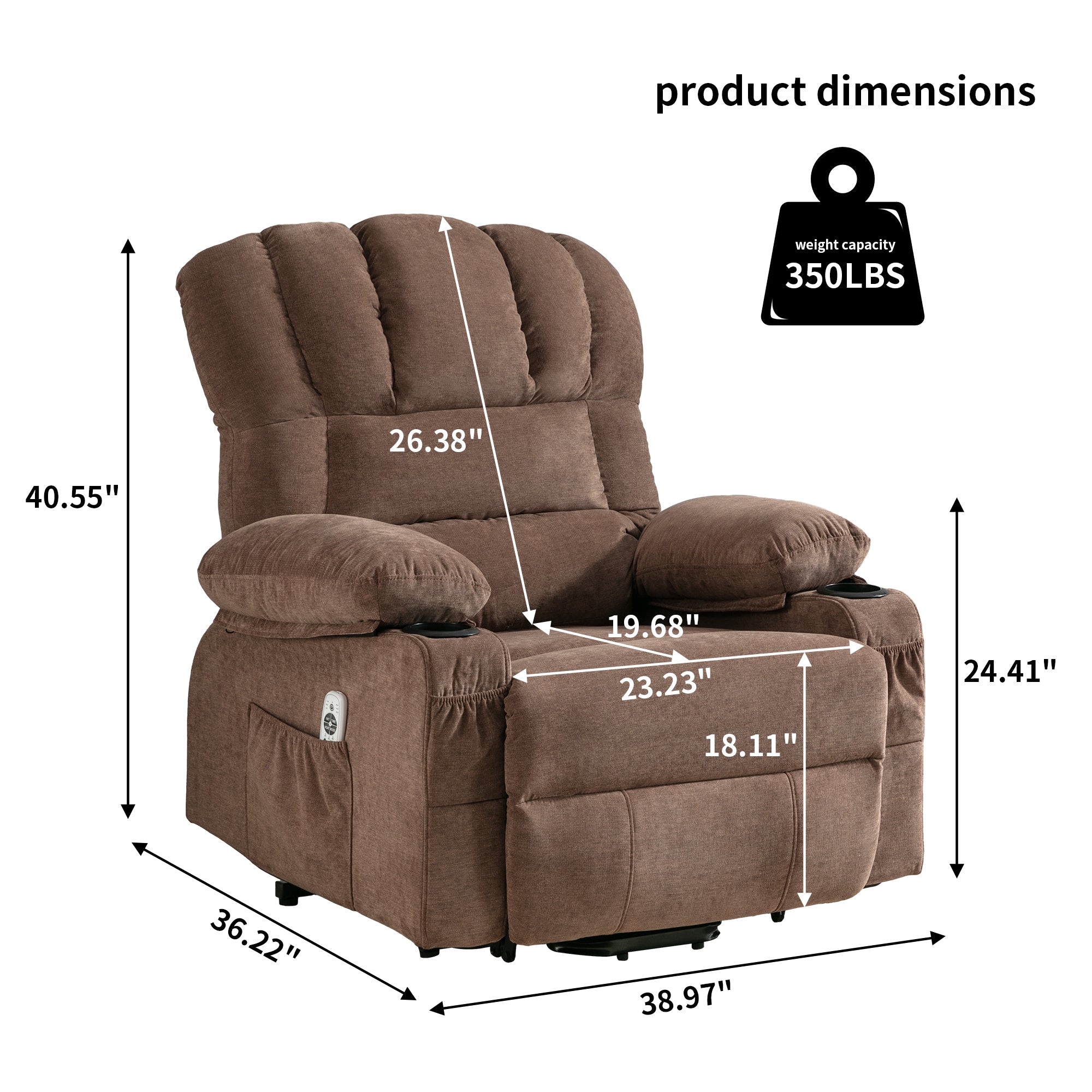 Power Lift Recliner Chair Recliners for Elderly with Heat and Massage Recliner Chair for Living Room with Infinite Position and Side Pocket,USB Charge Port.BROWN