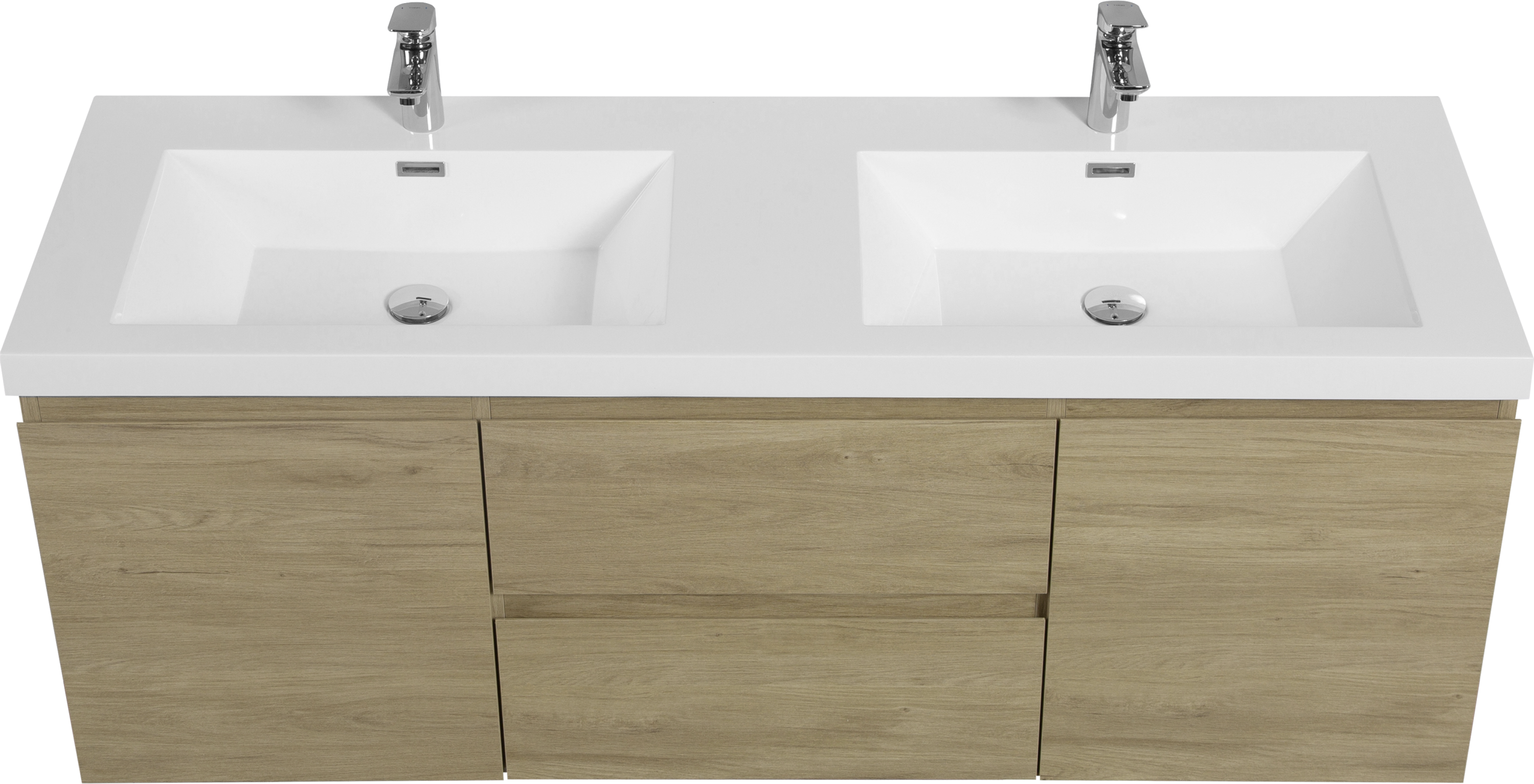 60" Floating Bathroom Vanity with Sink, Modern Wall-Mounted Bathroom Storage Vanity Cabinet with Double Resin Top Basins and Soft Close Drawers, Natural Oak 24V11-60DNO