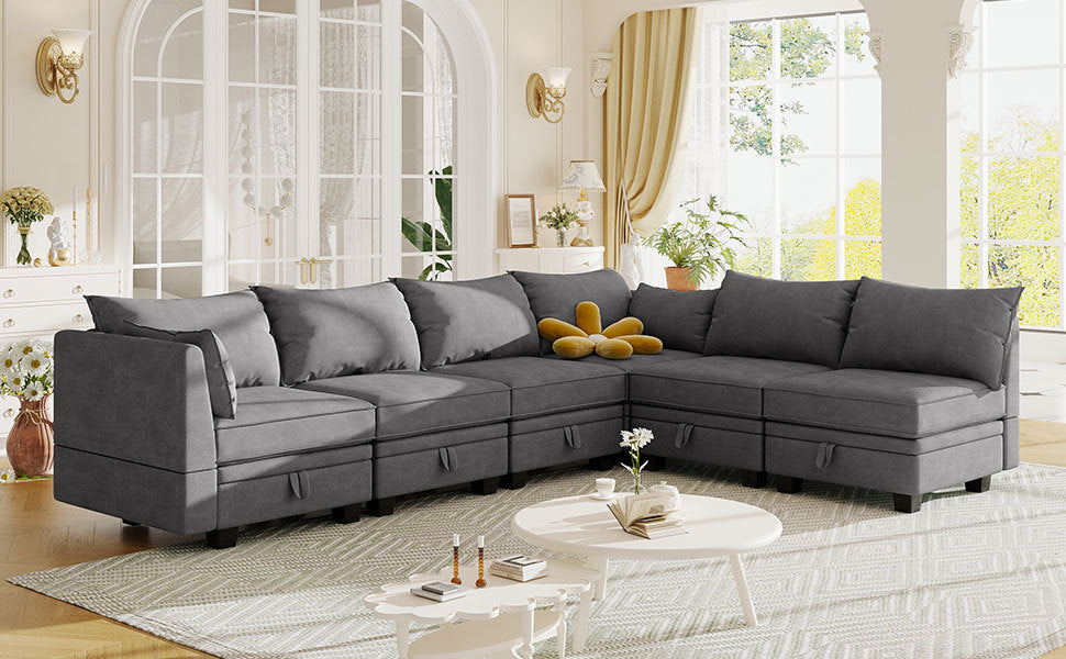 U_Style Modern Large U-Shape Modular Sectional Sofa, Convertible Sofa Bed with Reversible Chaise for Living Room, Storage Seat