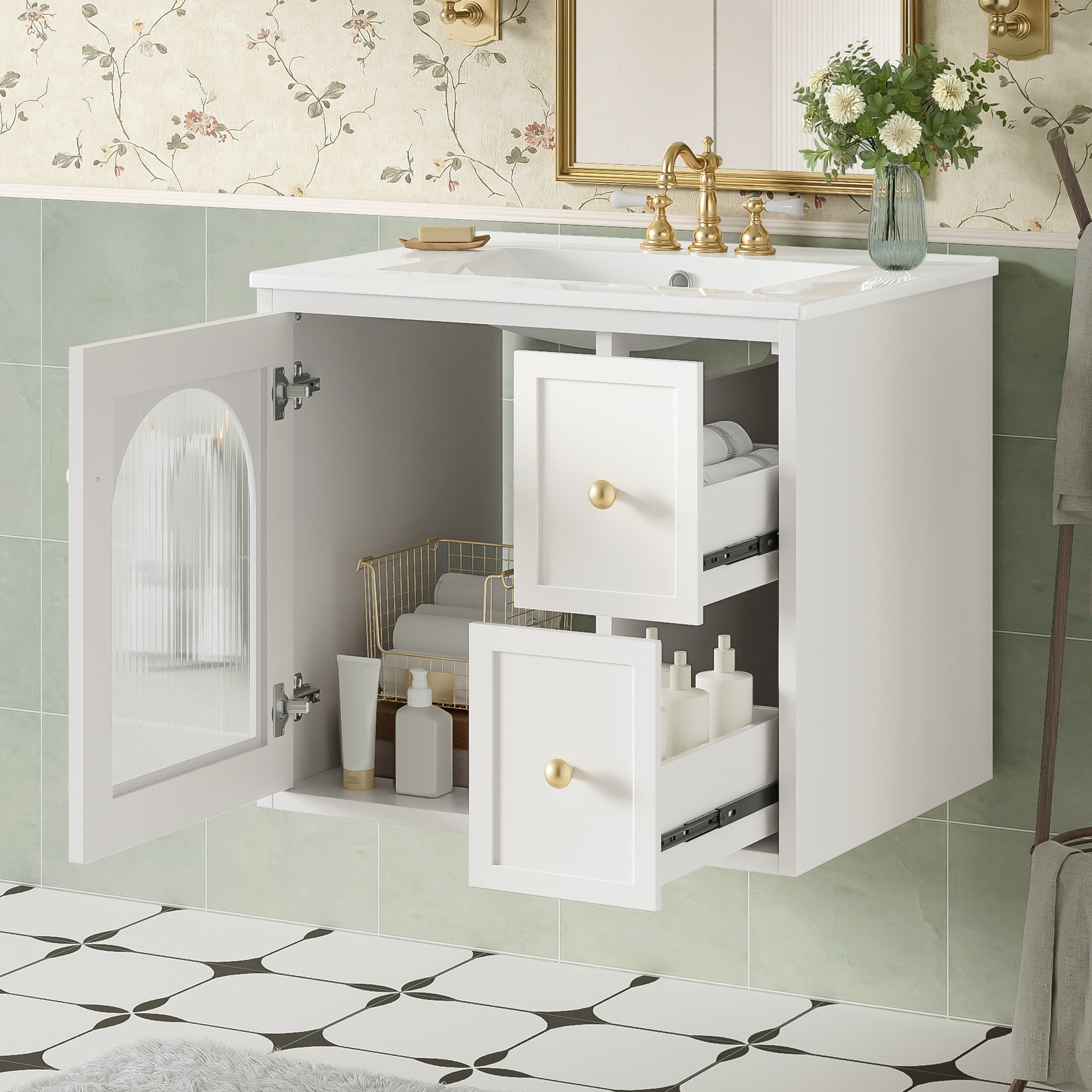 24 inch white wall mounted bathroom vanity detail view 2