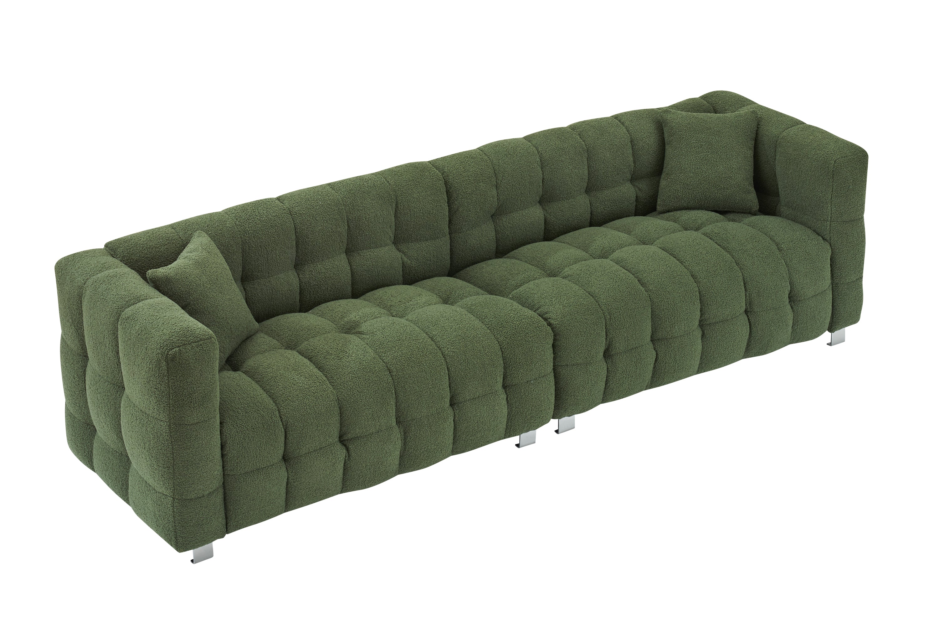 Luxurious 102-Inch Green Teddy Fleece Sofa for Living Room, Bedroom, or Apartment - Includes Two Throw Pillows & Reinforced with Heavy-Duty Hardware Feet