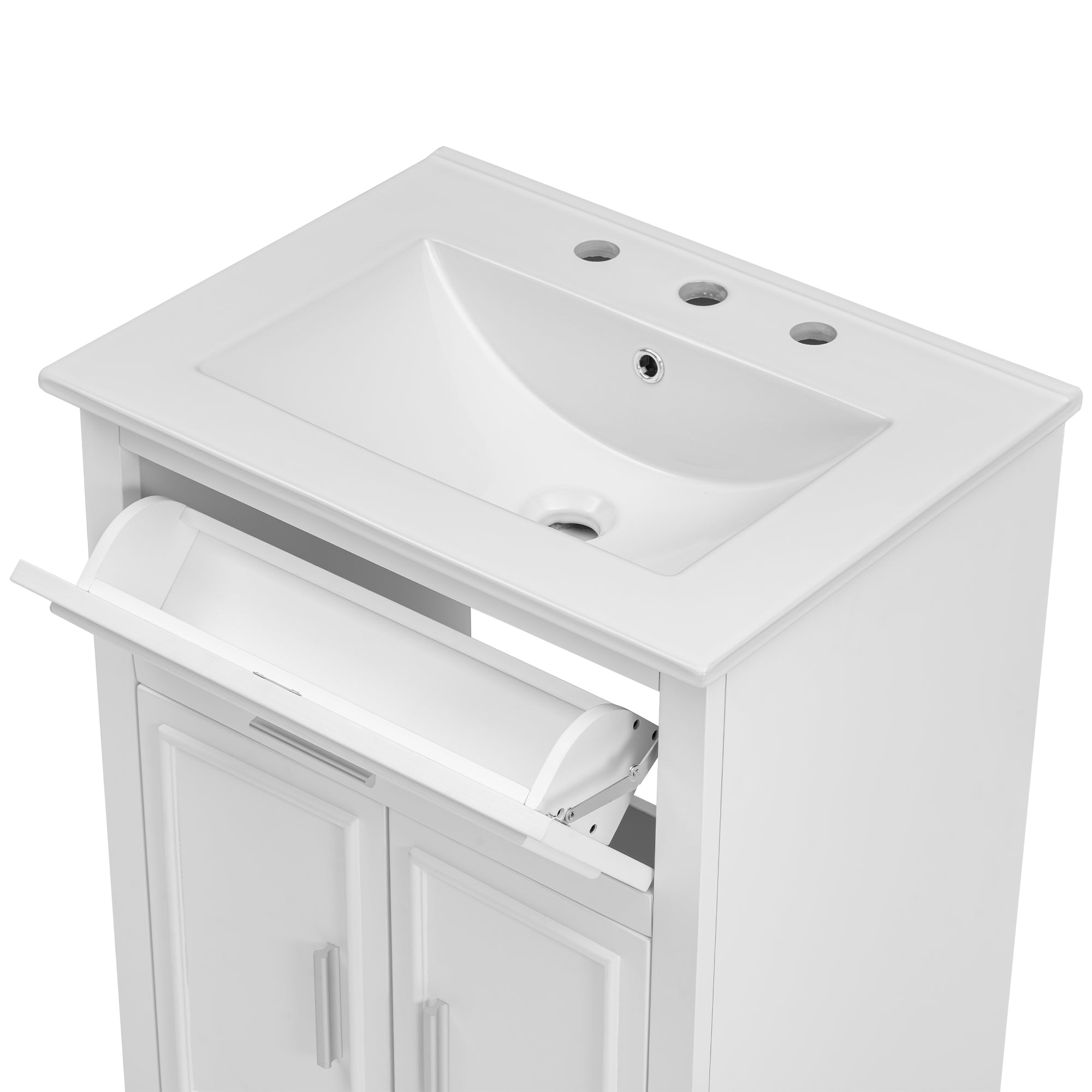 24" Bathroom Vanity with Sink, Bathroom Vanity Cabinet with One Flip Drawer and Doors, Solid Wood and MDF, White