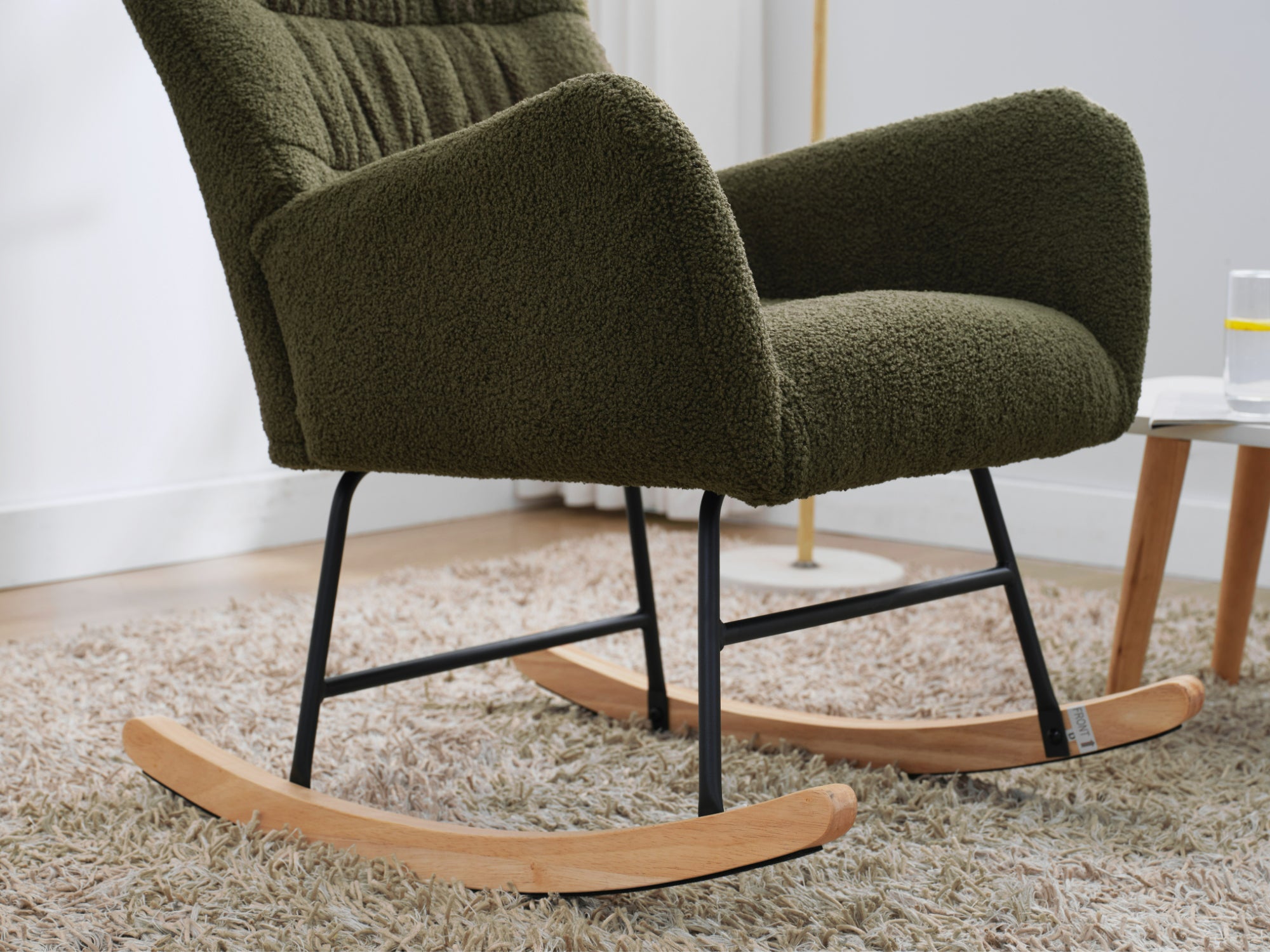 Nursery Rocking Chair, Teddy Upholstered Glider Rocker, Rocking Accent Chair with High Backrest, Comfy Rocking Accent Armchair for Living Room, Bedroom, Offices, DARK GREEN