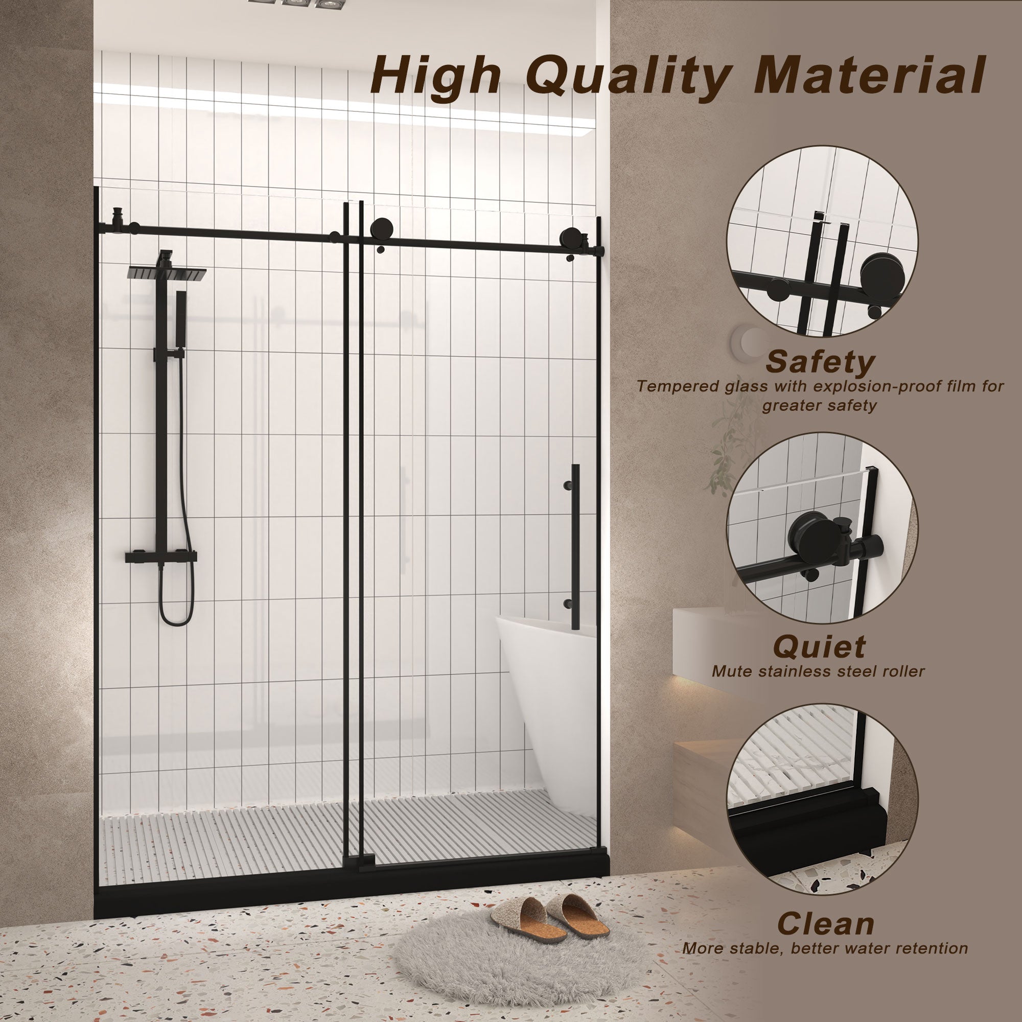 44-60 x 76 in frameless sliding shower door hardware view