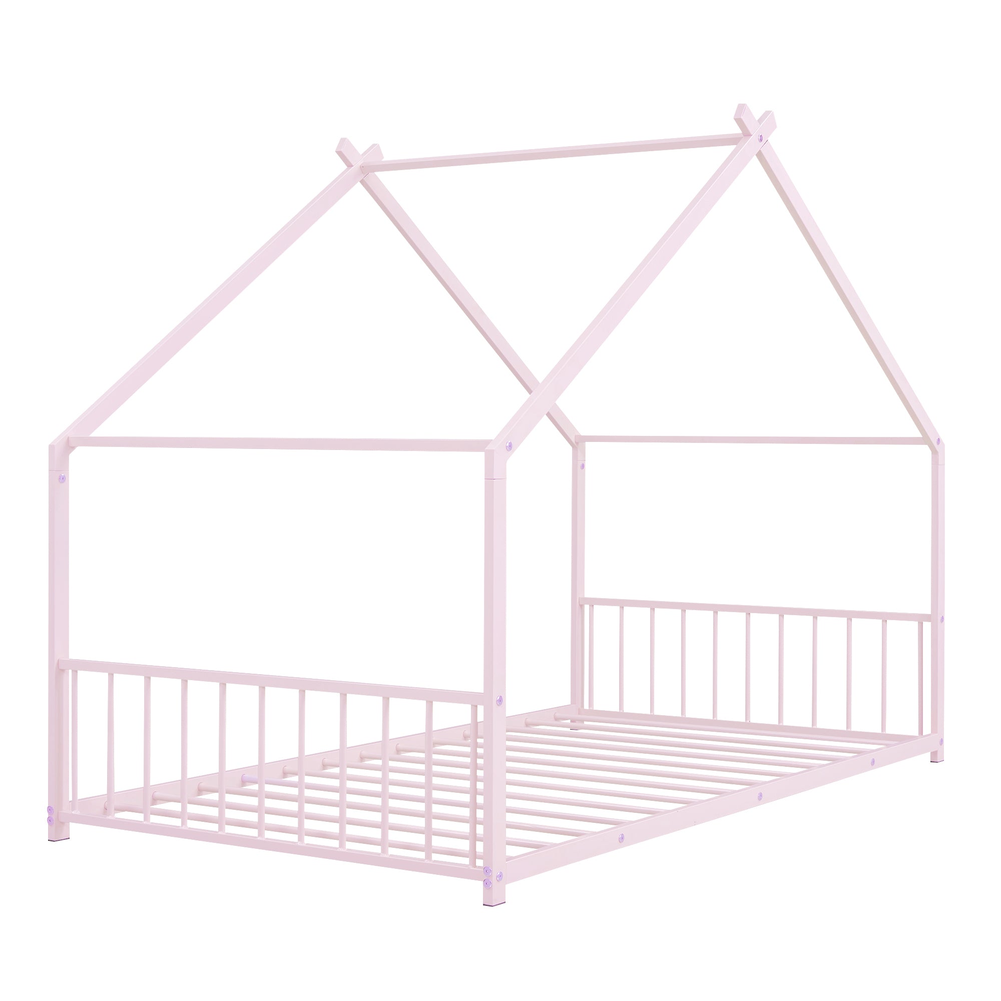 Twin Size Metal House Bed, Pink