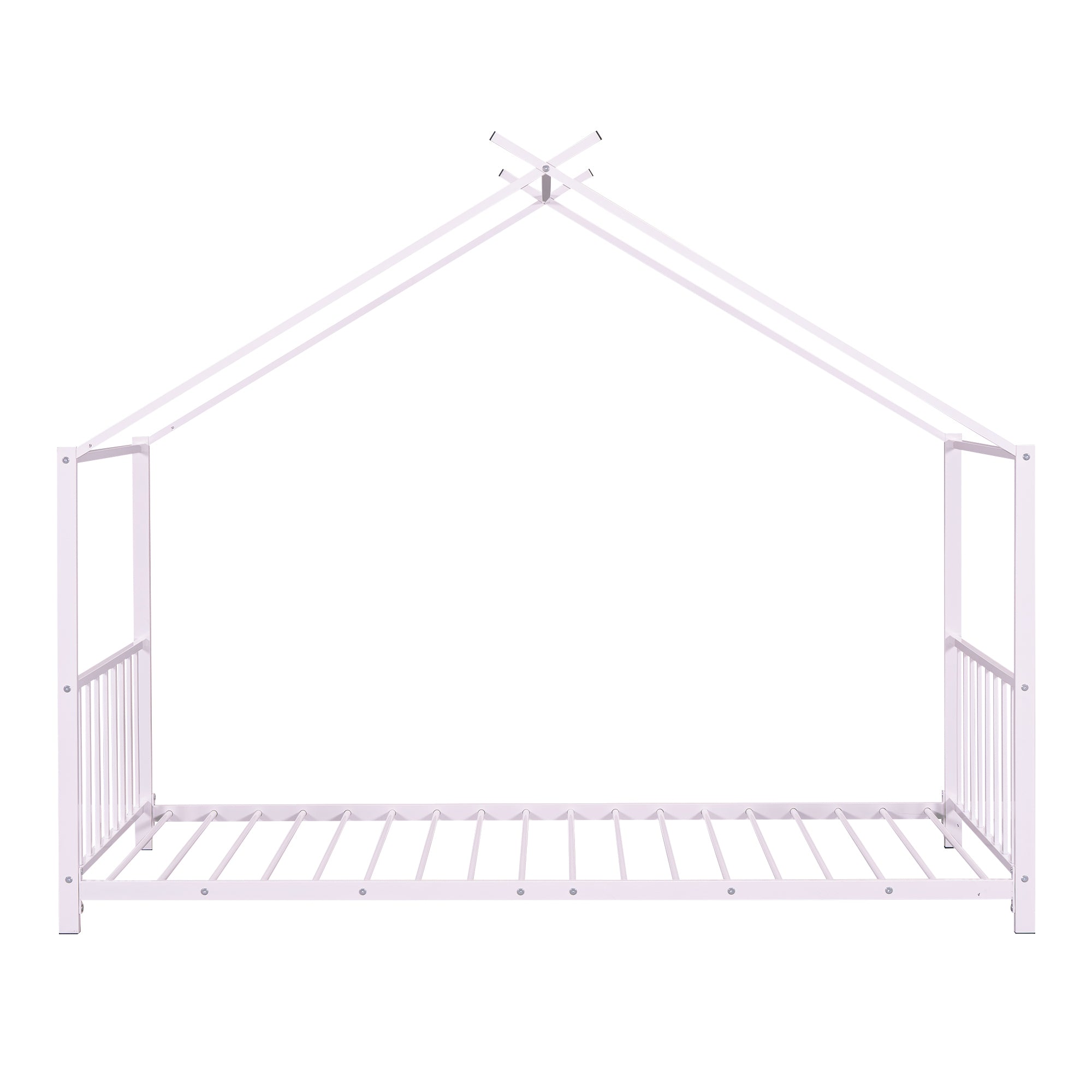 Twin Size Metal House Platform Bed, Pink