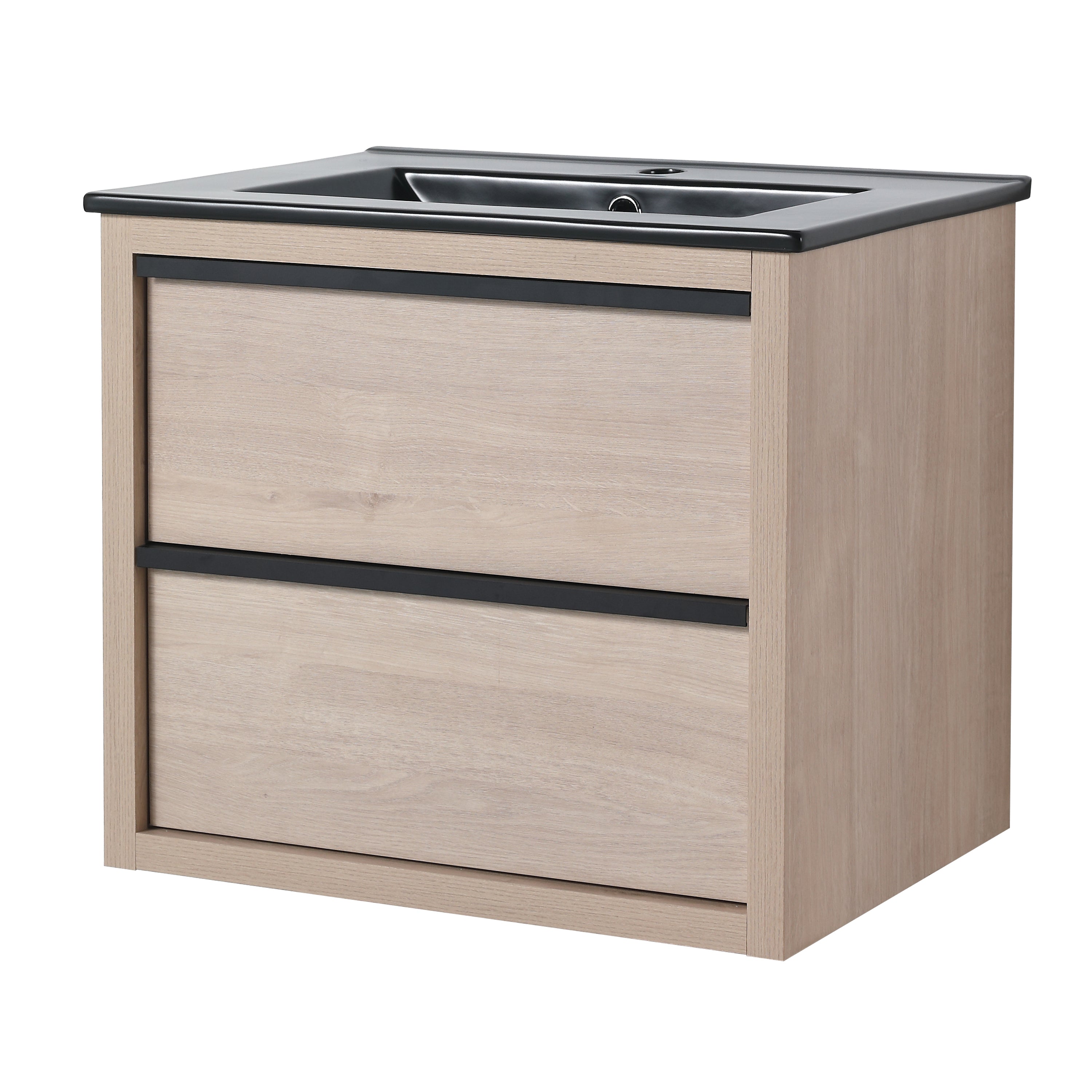 24" Bathroom Vanity, With Black Ceramic Sink And 2 Soft Close Drawers(BVA02524PLO-G-BL9060BK)W1286S00035