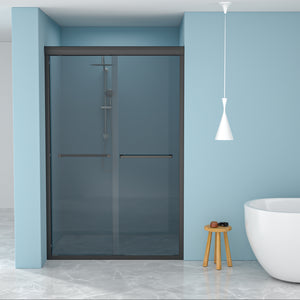 48 x 76 in Double Sliding Glass Shower Door - 48 x 76 in / Matte Black view 1