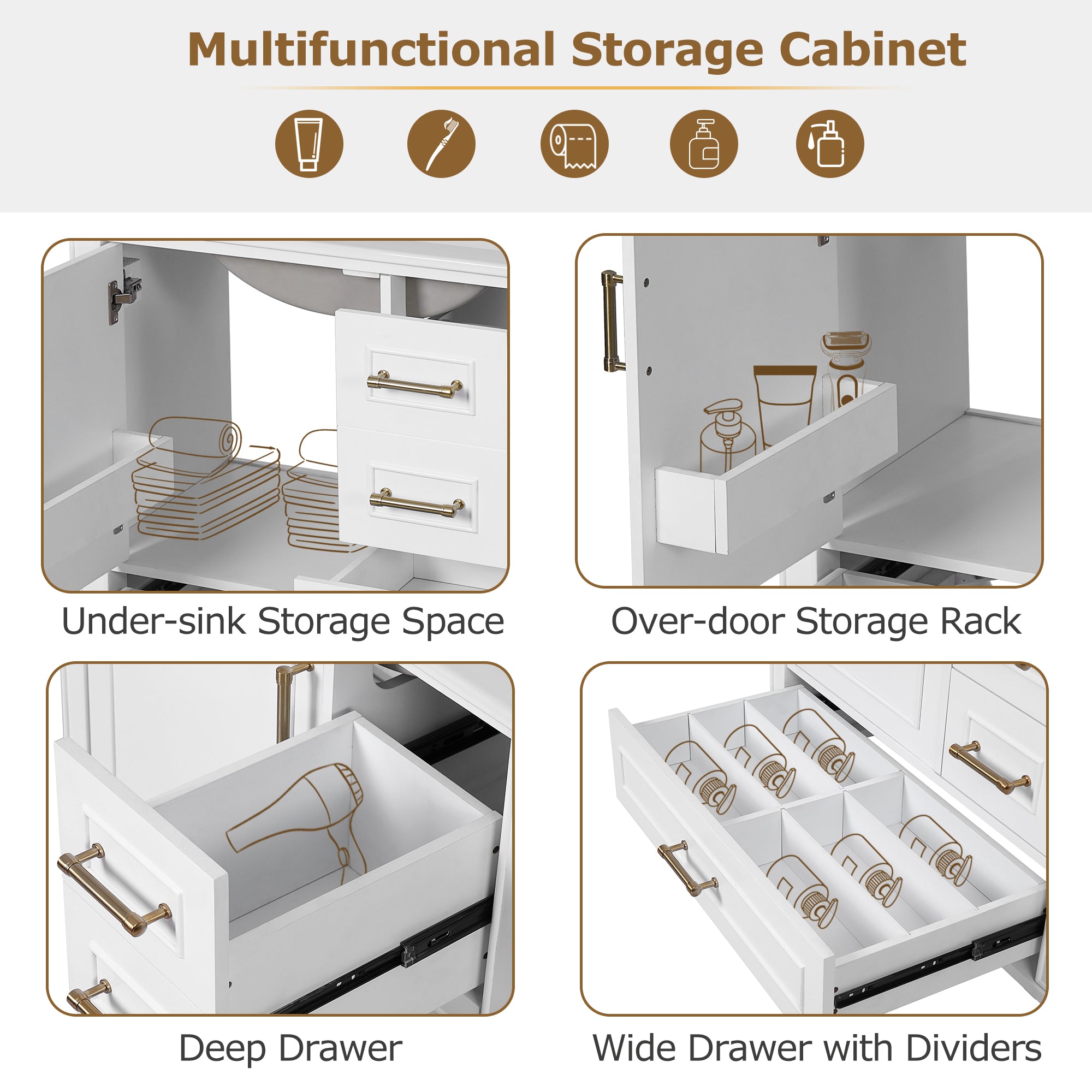 30-inch modern bathroom vanity long divider drawer detail