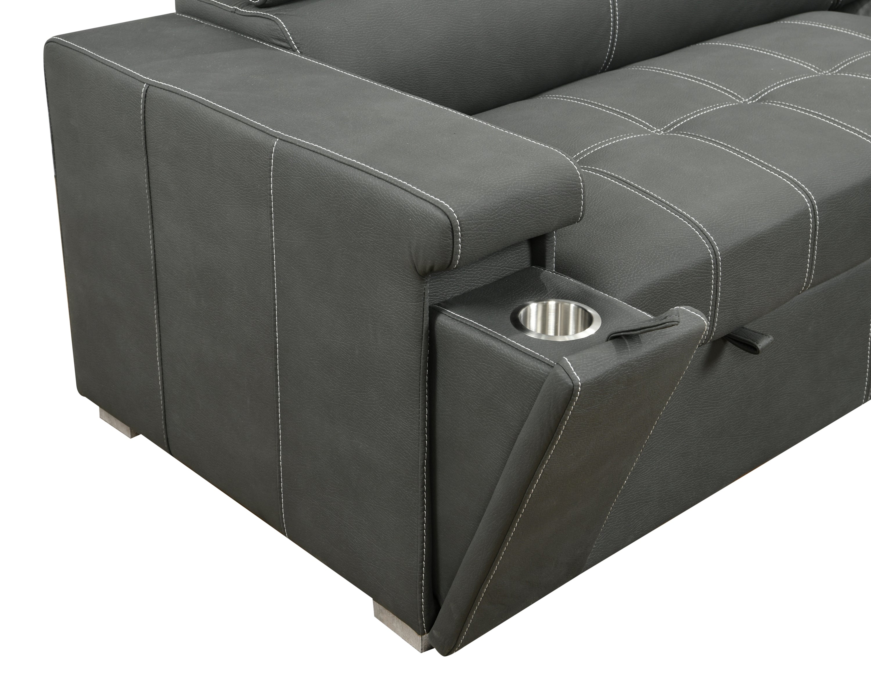 99.5" Modern 2 in 1 Convertible Sofa Bed with Pull-Out Bed and Chaise Lounge with Adjustable Headrest, L Shaped Couches for Living Room Apartment w/Storage Ottoman, and Cup Holder, Dark Grey