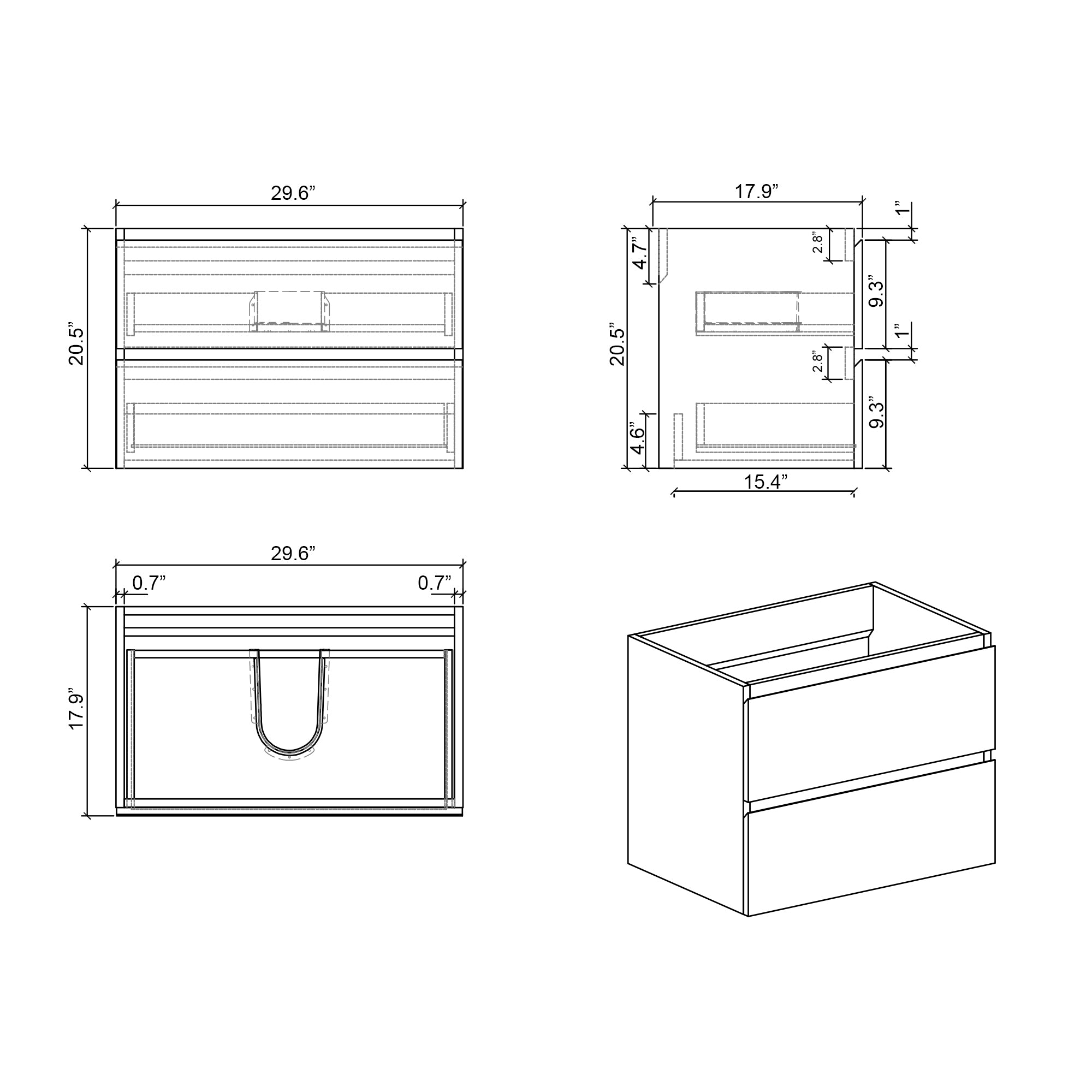 Alice 30" Gray Bathroom Vanity with Sink, Large Storage Wall Mounted Floating Bathroom Vanity for Modern Bathroom, One-Piece Black Sink Basin without Drain and Faucet, Pre-assembled