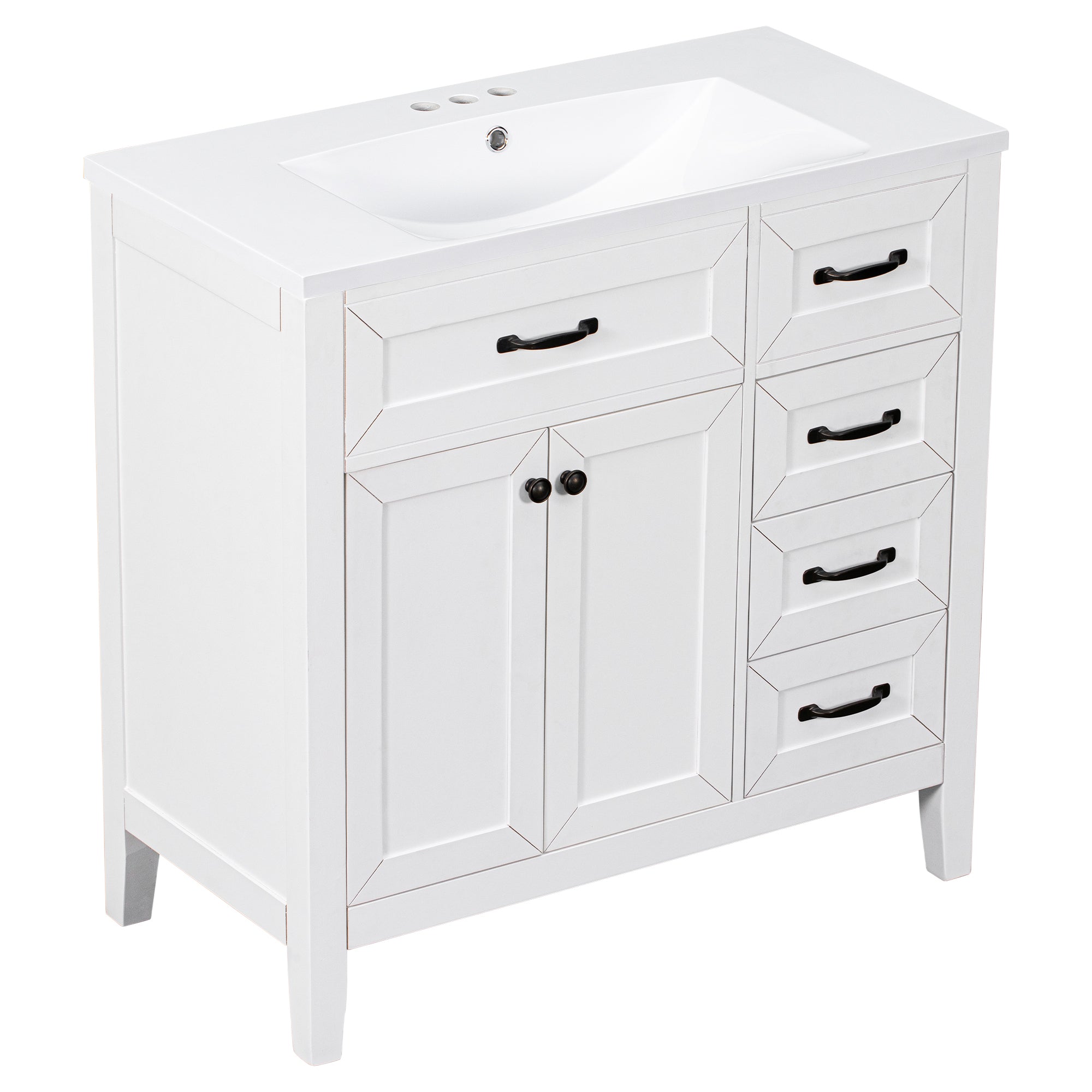 36" Bathroom Vanity with Sink Combo, White Bathroom Cabinet with Drawers, Solid Frame and MDF Board (Old Sku:JL000007AAK)