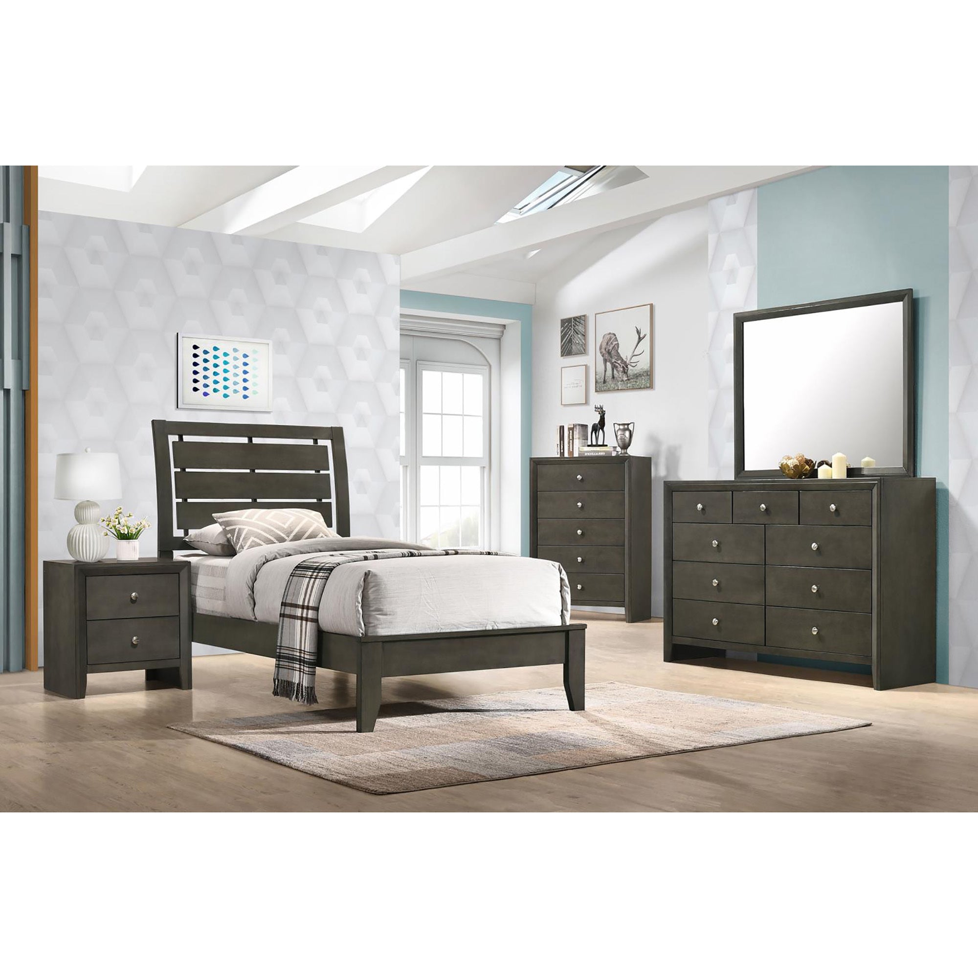 Mod Grey Slat Back Twin Panel Bed