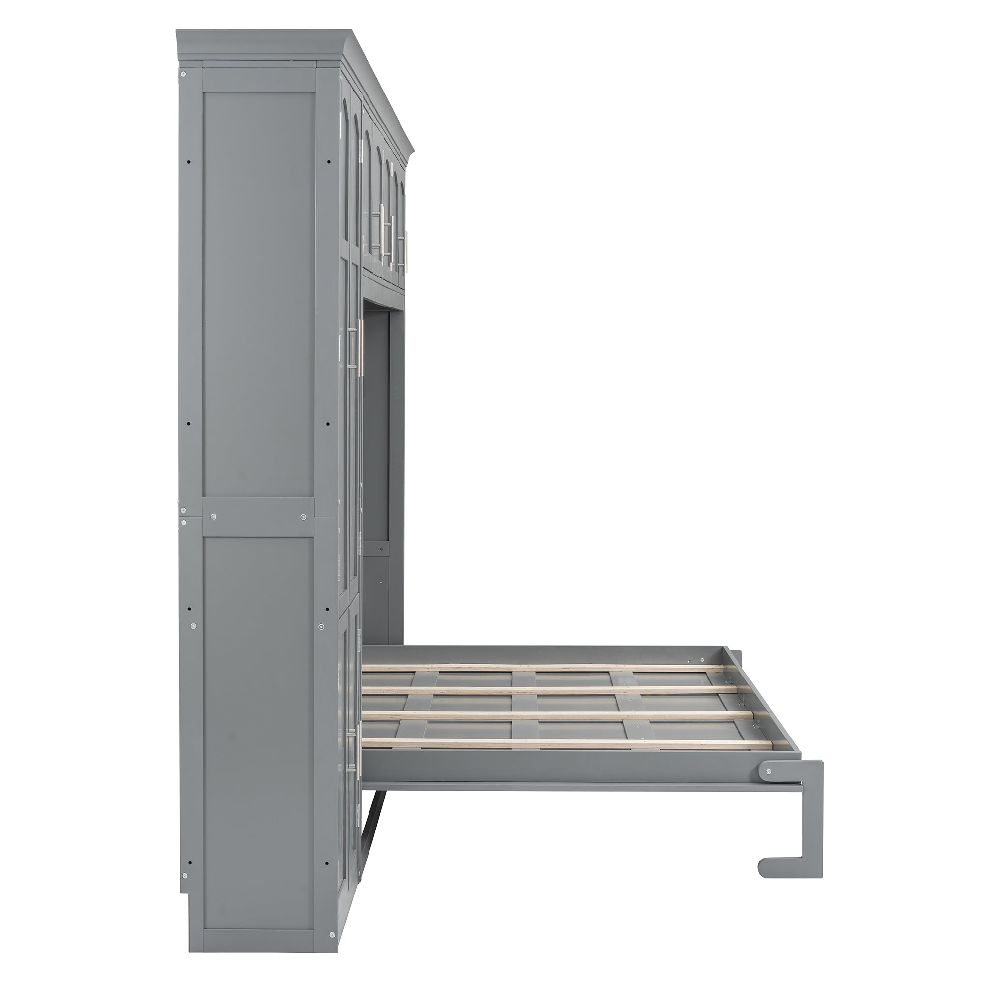 Queen Size Murphy Bed Wall Bed with Cabinets,Gray