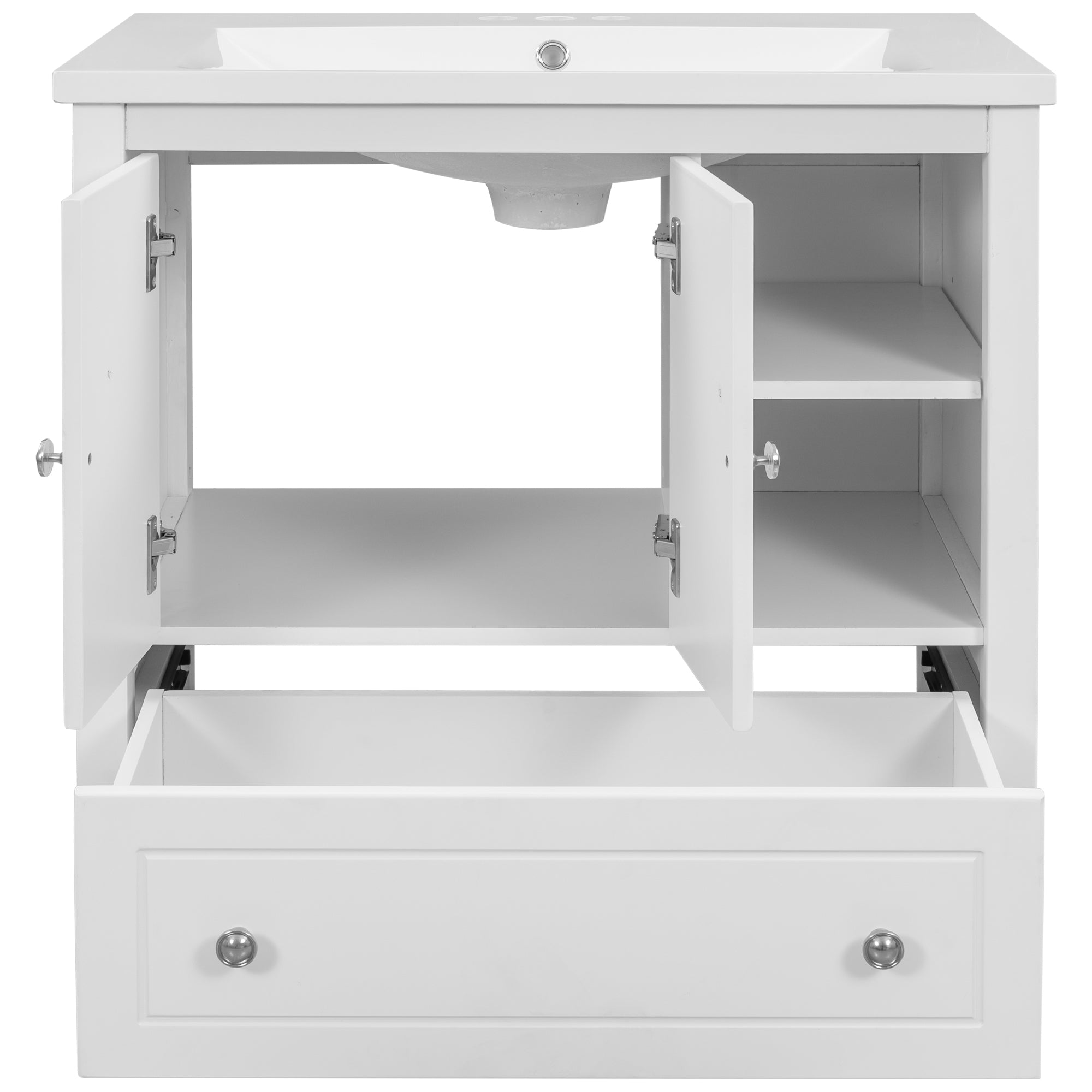 [VIDEO] 30" Bathroom Vanity with Sink, Bathroom Storage Cabinet with Doors and Drawers, Solid Wood Frame, Ceramic Sink, White