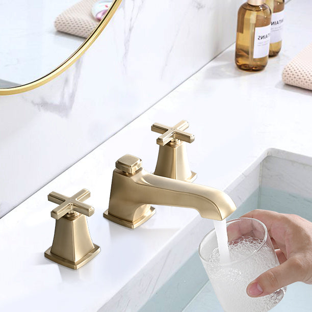 Two Handle Widespread High-arc Bathroom Faucet with Drain Assembly, Brushed Gold