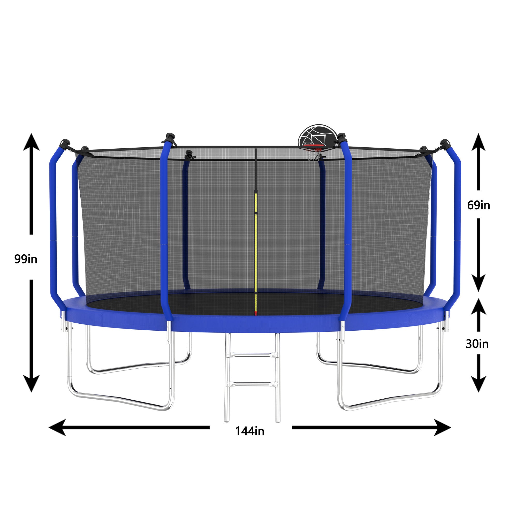 12FT Trampoline with Basketball Hoop,  ASTM Approved Reinforced Type Outdoor Trampoline with Enclosure Net