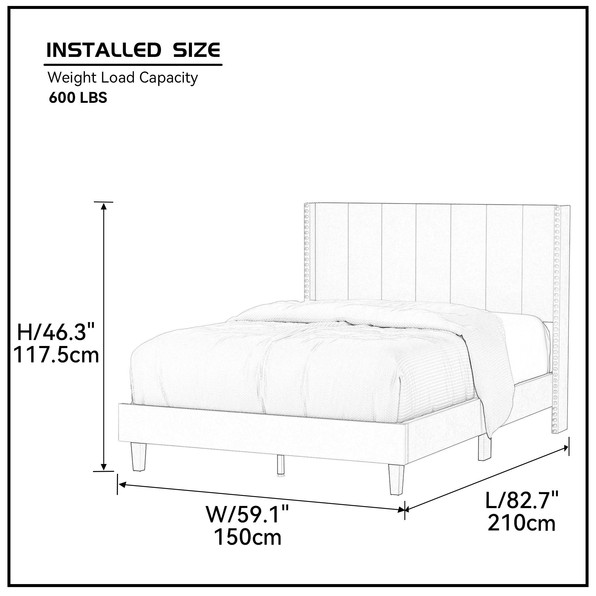 Velvet Upholstered Bed Frame with Vertical Channel Tufted Headboard,Modern Decorative Nailheads, Full size Bed Frame Beige