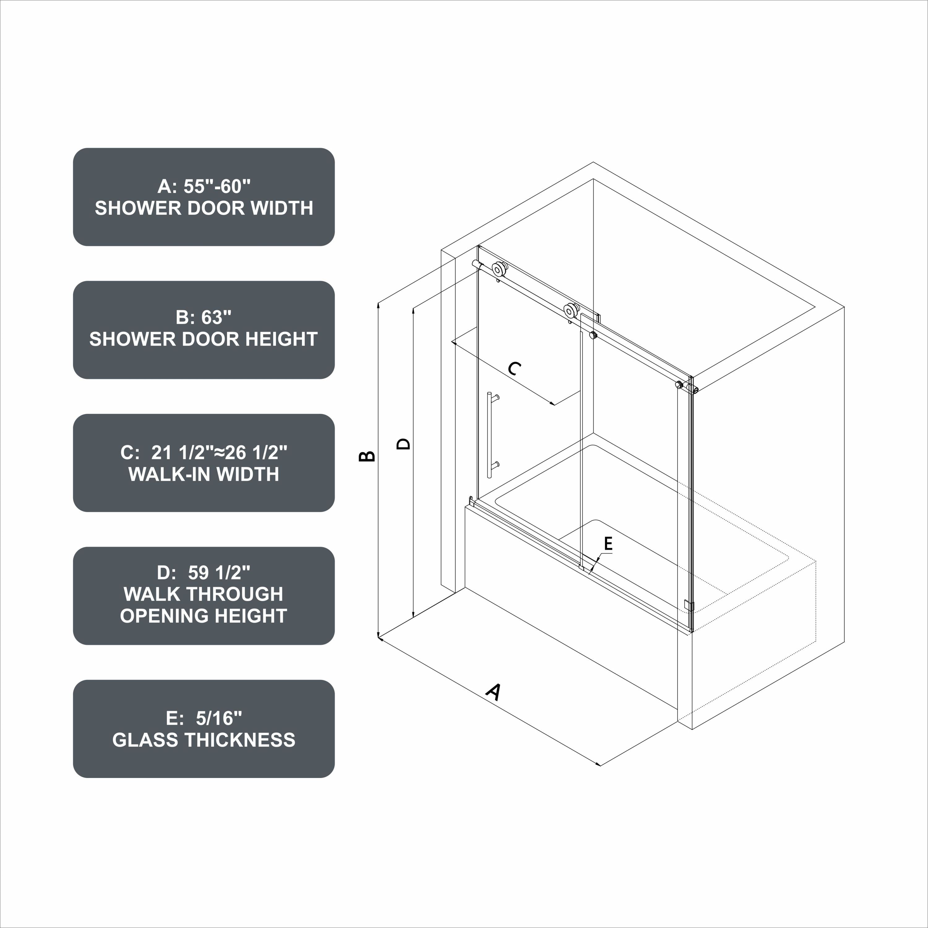 60"W x 63"H Brushed Nickel frameless one fixed and one shifted Shower Door,70MM 304 stainless steel large pulleys with adjustable soft closing function,with nano easy cleaning,stick explosion-proof menbrance