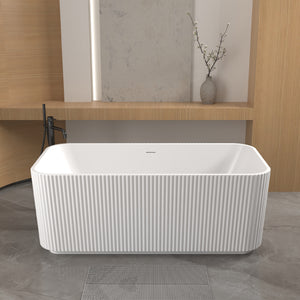 59 inch rectangle glossy white acrylic freestanding soaker tub, front view