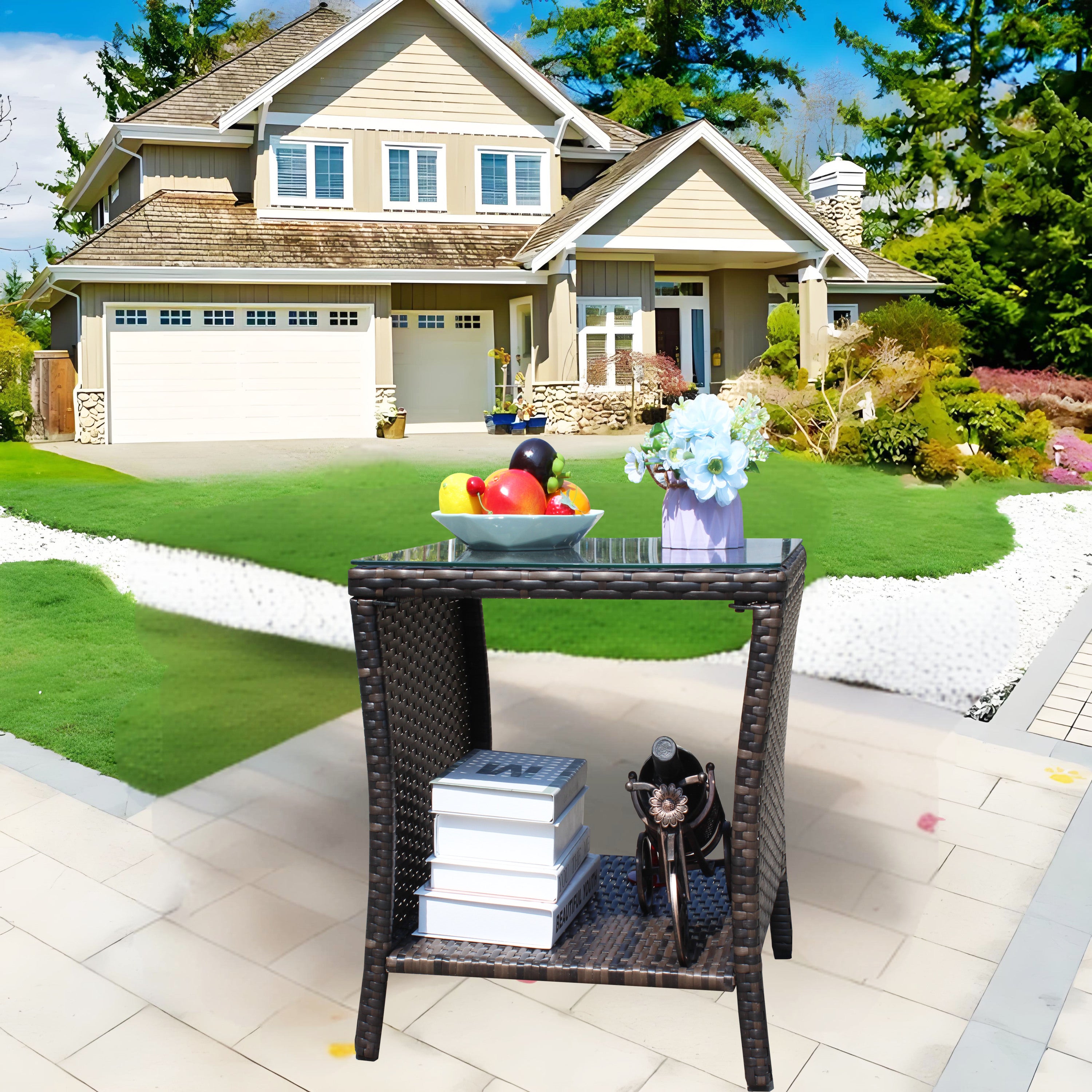 Outdoor patio Furniture 1 Coffee Table with clear tempered glass