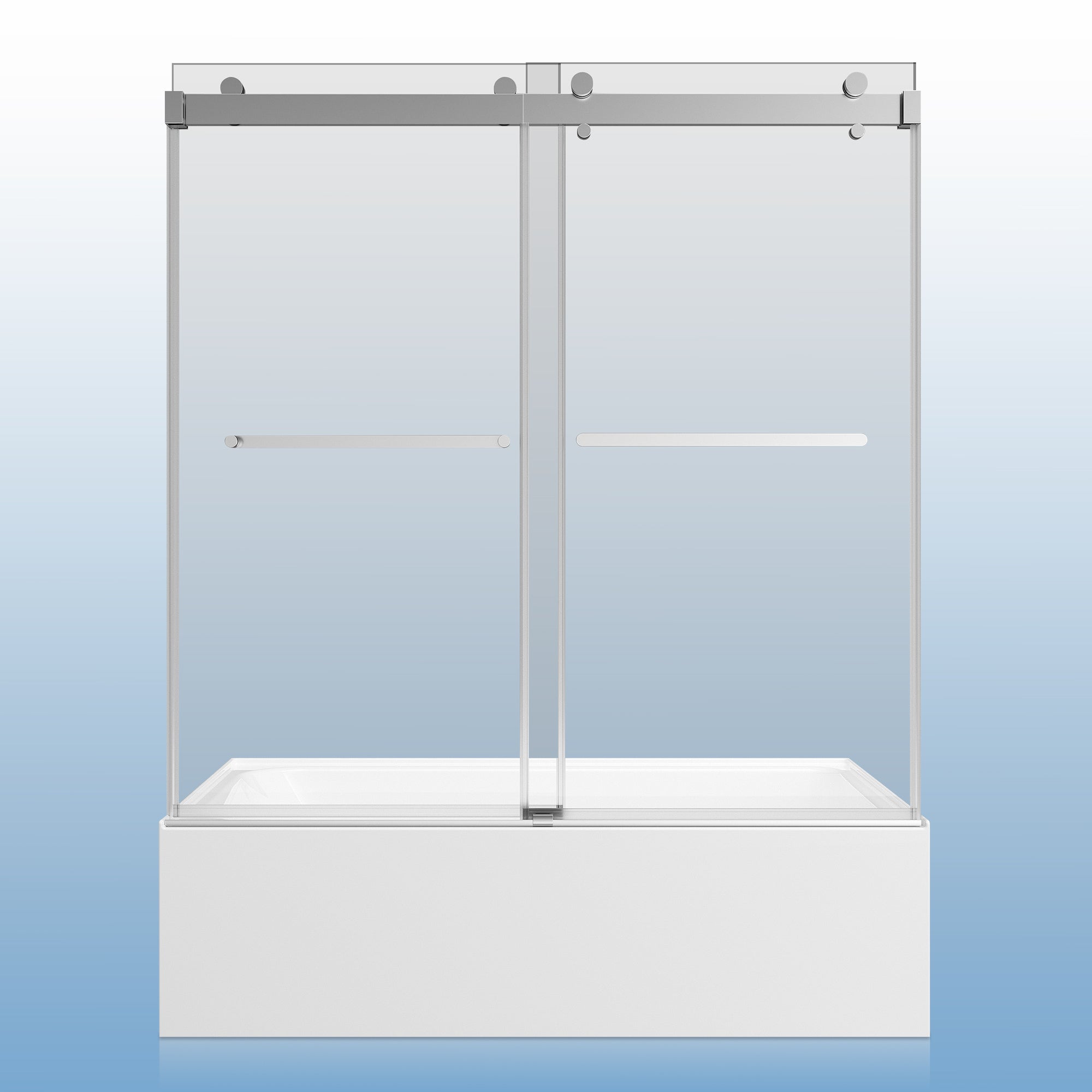 56-60"W × 60"H Double Sliding Frameless Bathtub Door With 3/8 inches (10mm) Clear Tempered Glass, Chrome Finish